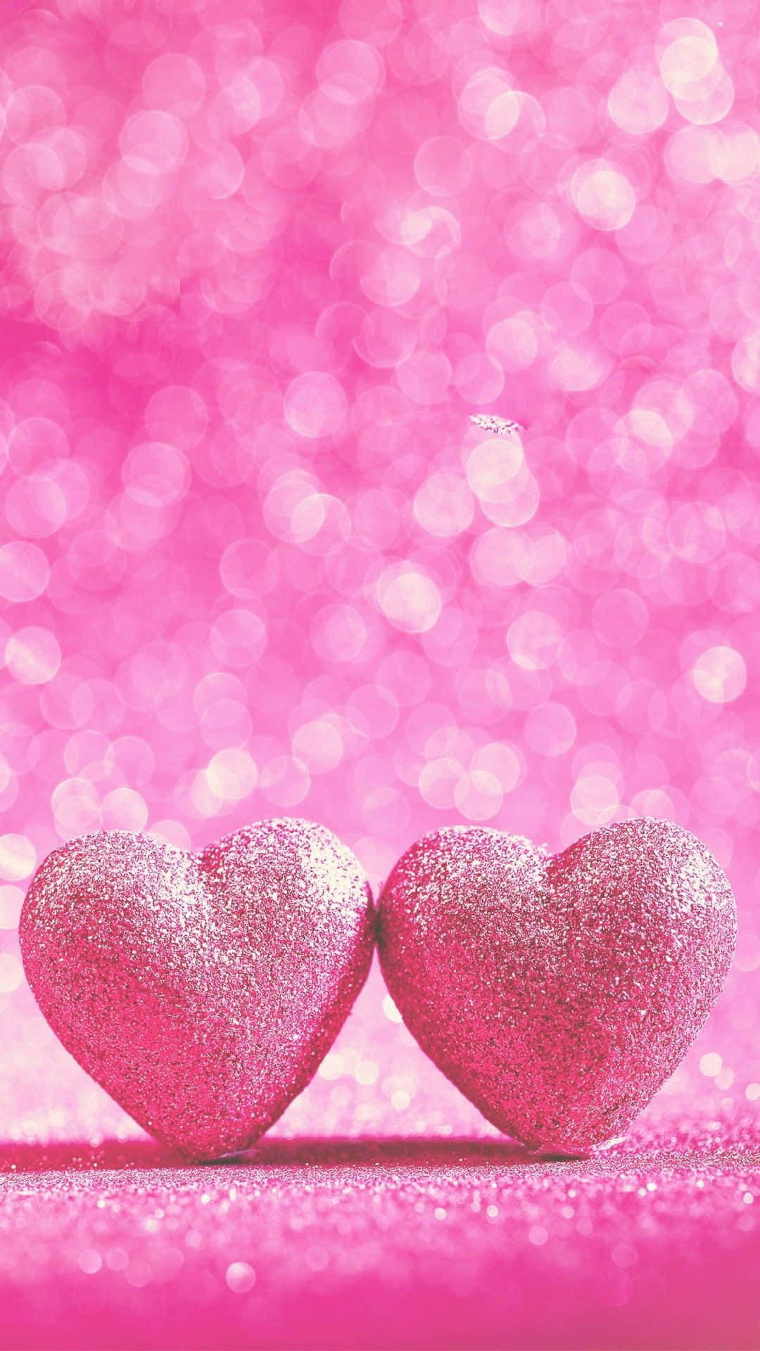 glitter pink hearts, sparkling pink surface, bokeh background, Full HD Phone Wallpaper
