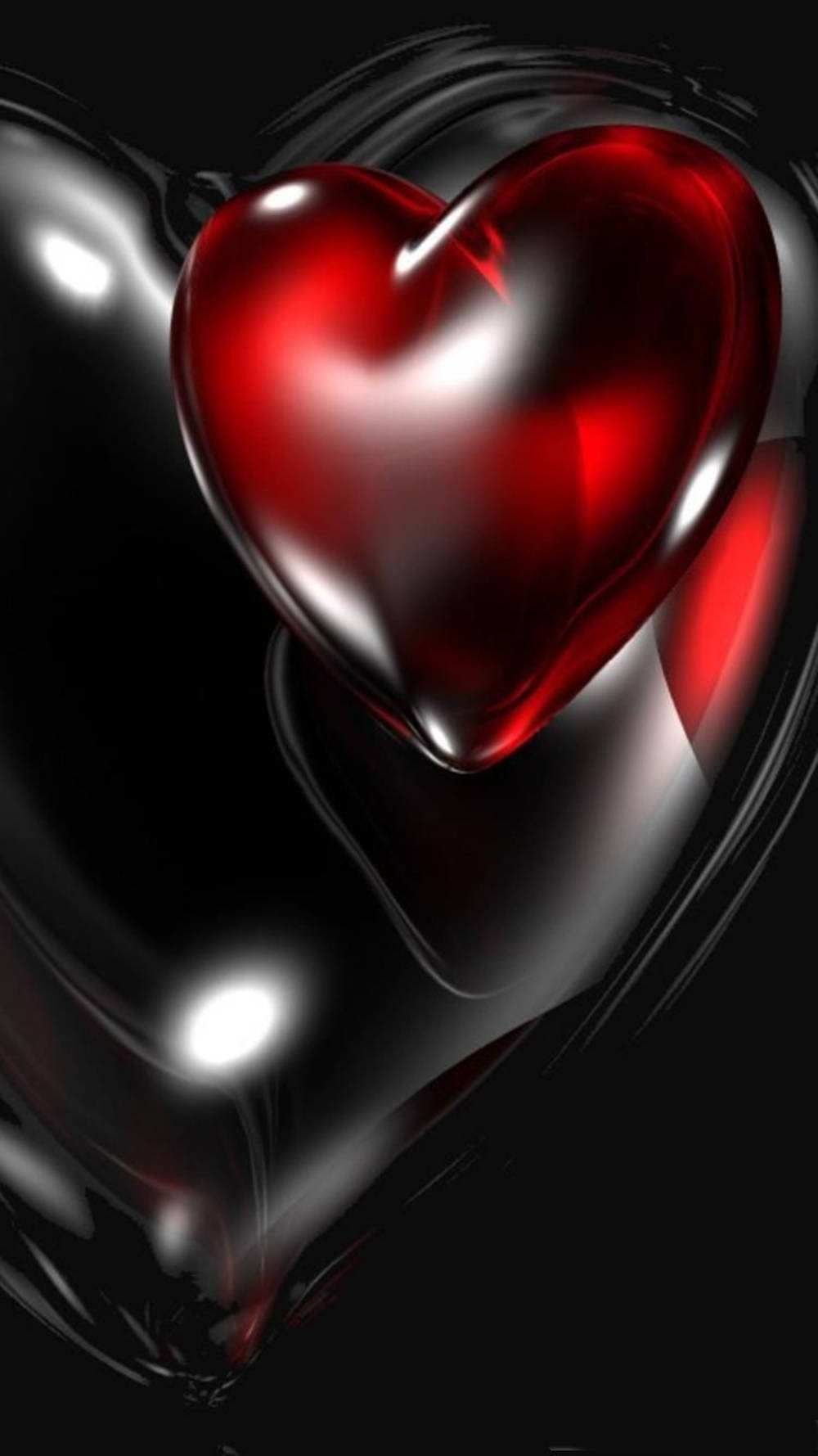 glossy, red heart, swirling black background, HD Phone Wallpaper