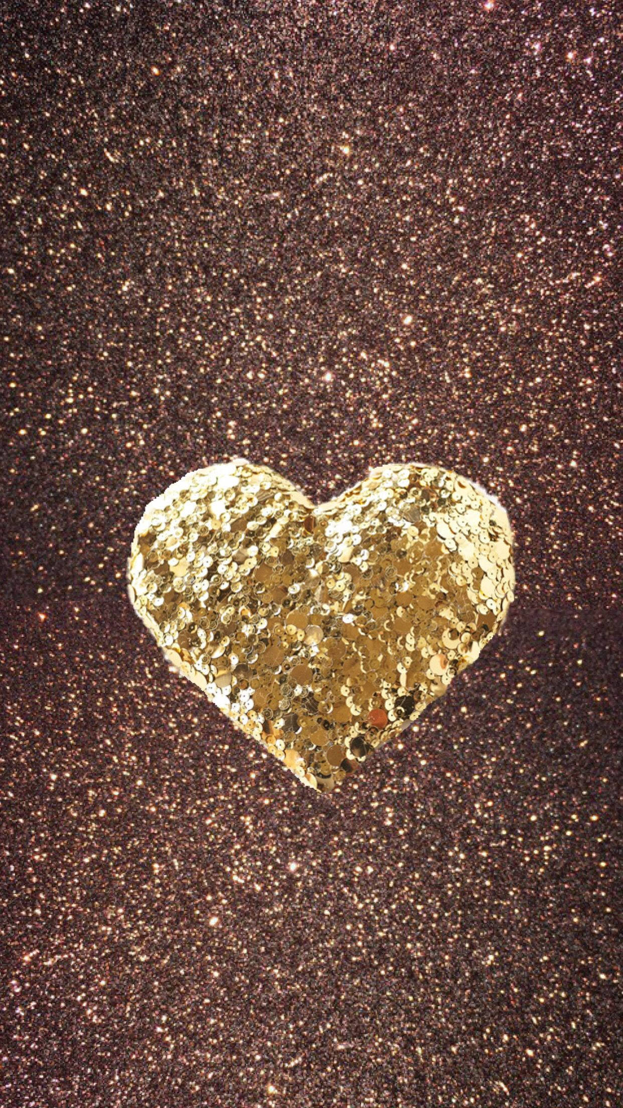 gold heart, glitter, sparkling bronze background, Full HD Phone Wallpaper