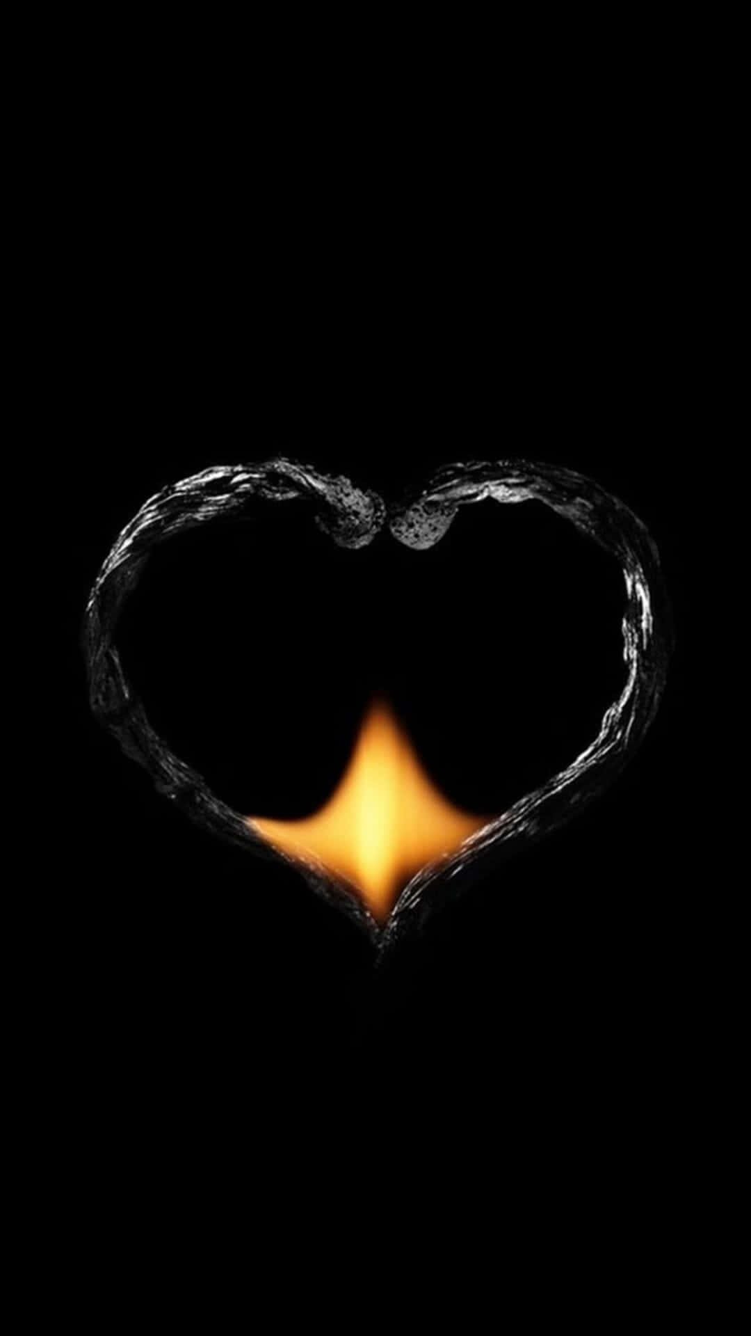 bubble black heart iphone, glowing orange flame, dark heart-shaped water splash, Full HD Phone Wallpaper