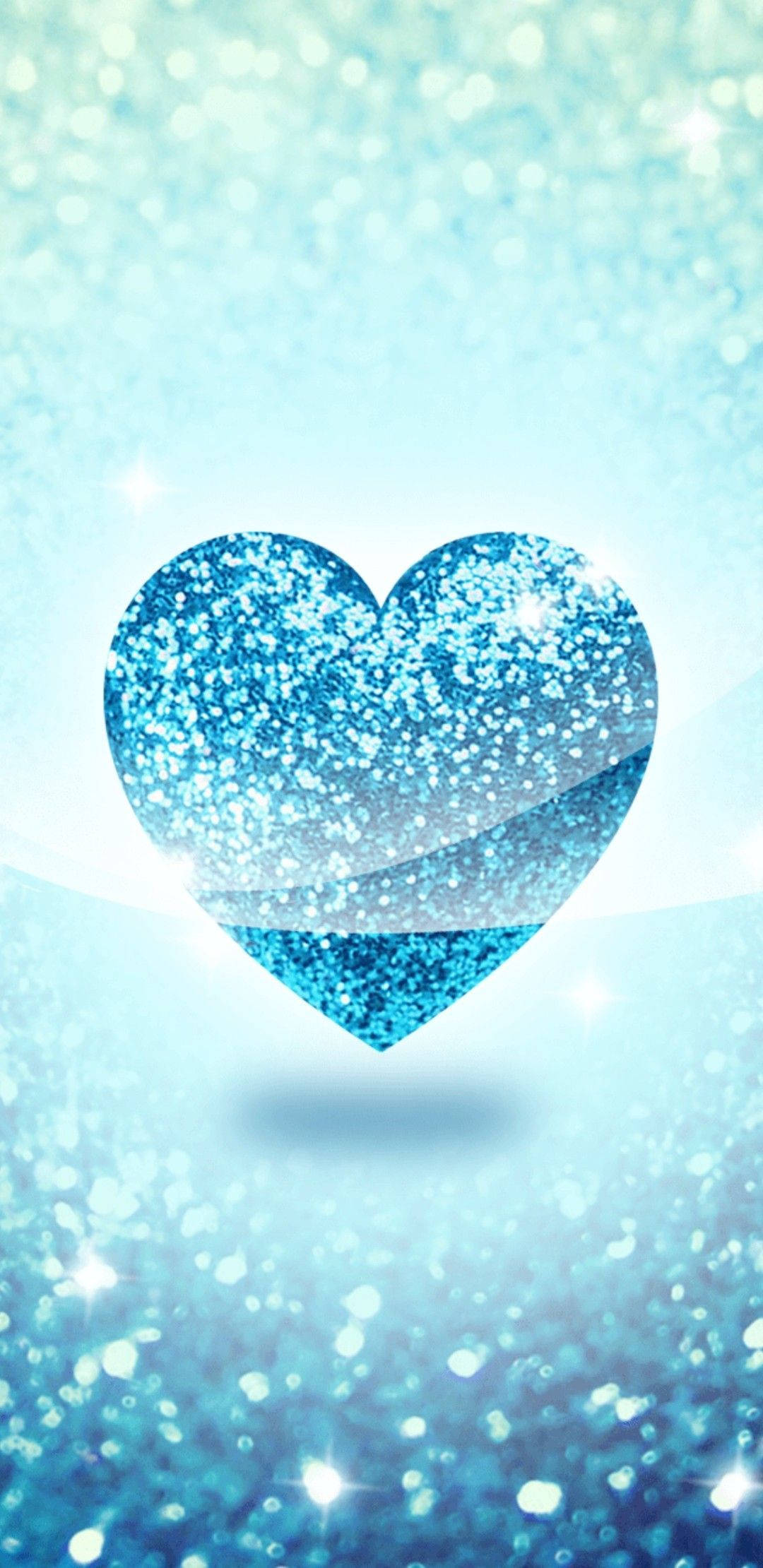 blue heart, glitter heart, shimmering gradient background, Full HD Phone Wallpaper