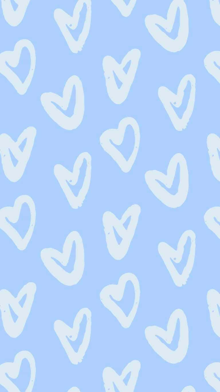 preppy heart pattern, soft blue background, white hand-drawn heart outlines, HD Phone Wallpaper