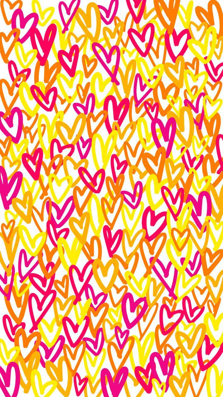 vibrant hearts pattern, pink, orange, HD Phone Wallpaper