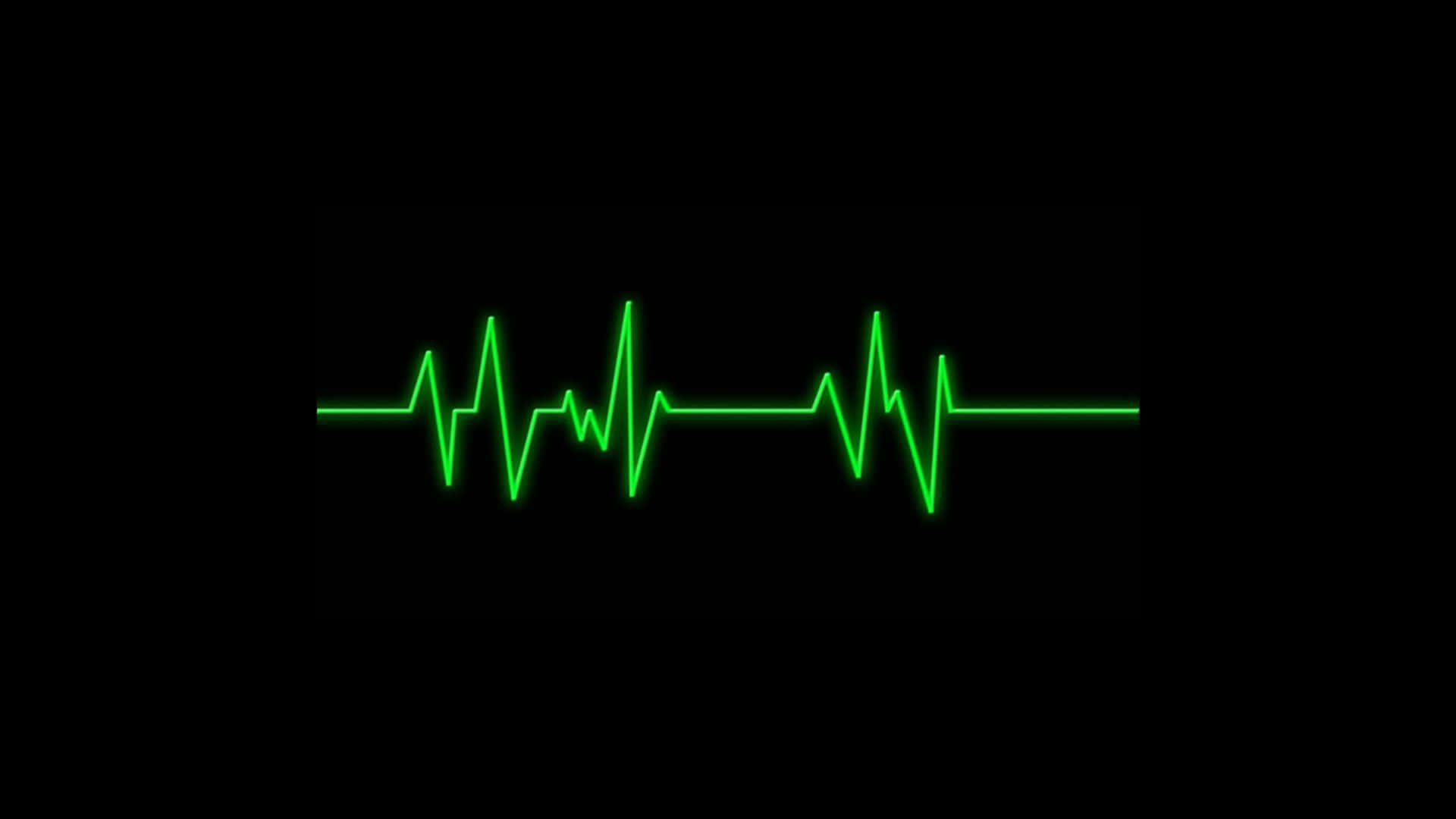 glowing green heartbeat line, solid black background, heart rate, Full HD Desktop Wallpaper
