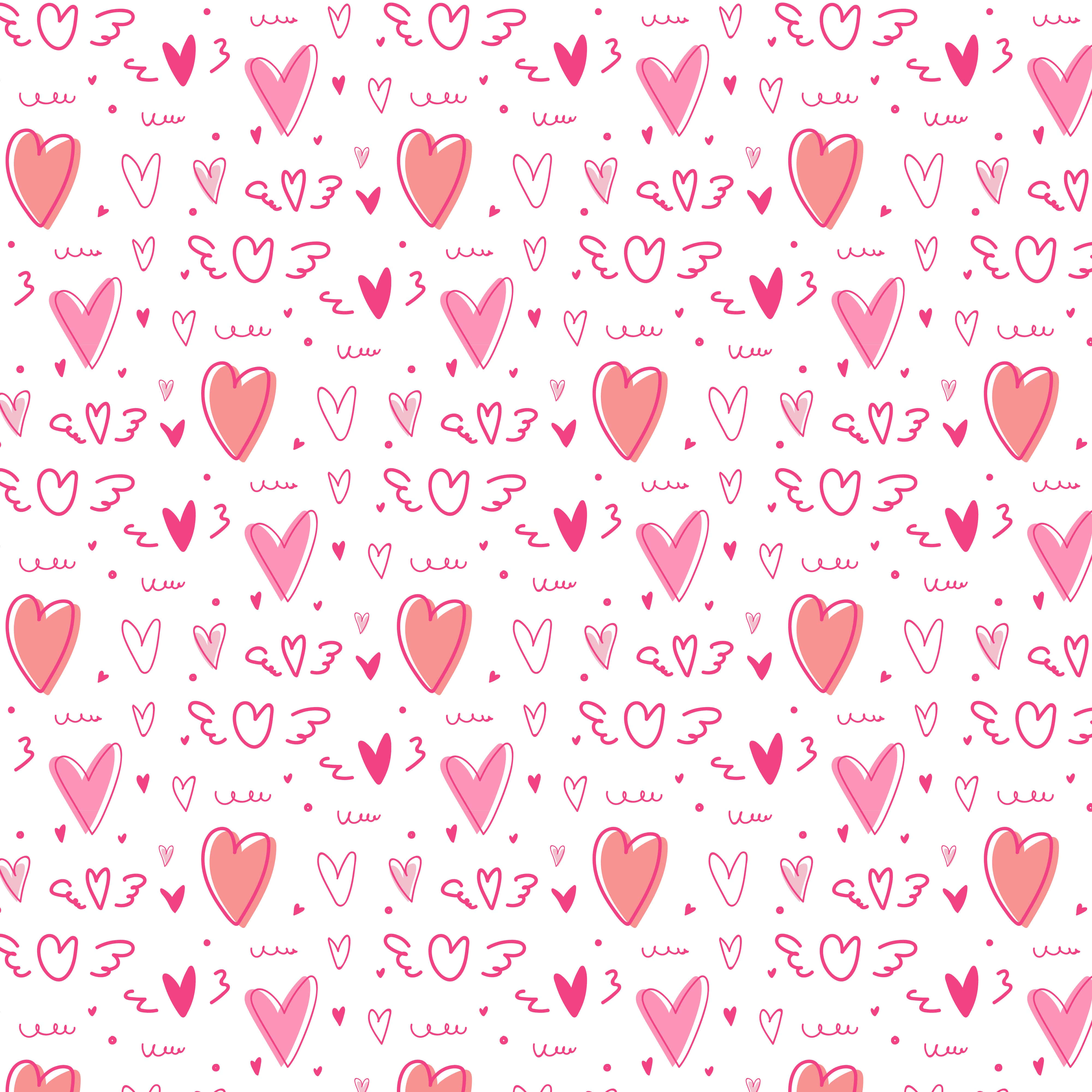 Heart Pattern, pink hearts, wings, 4K Desktop Wallpaper
