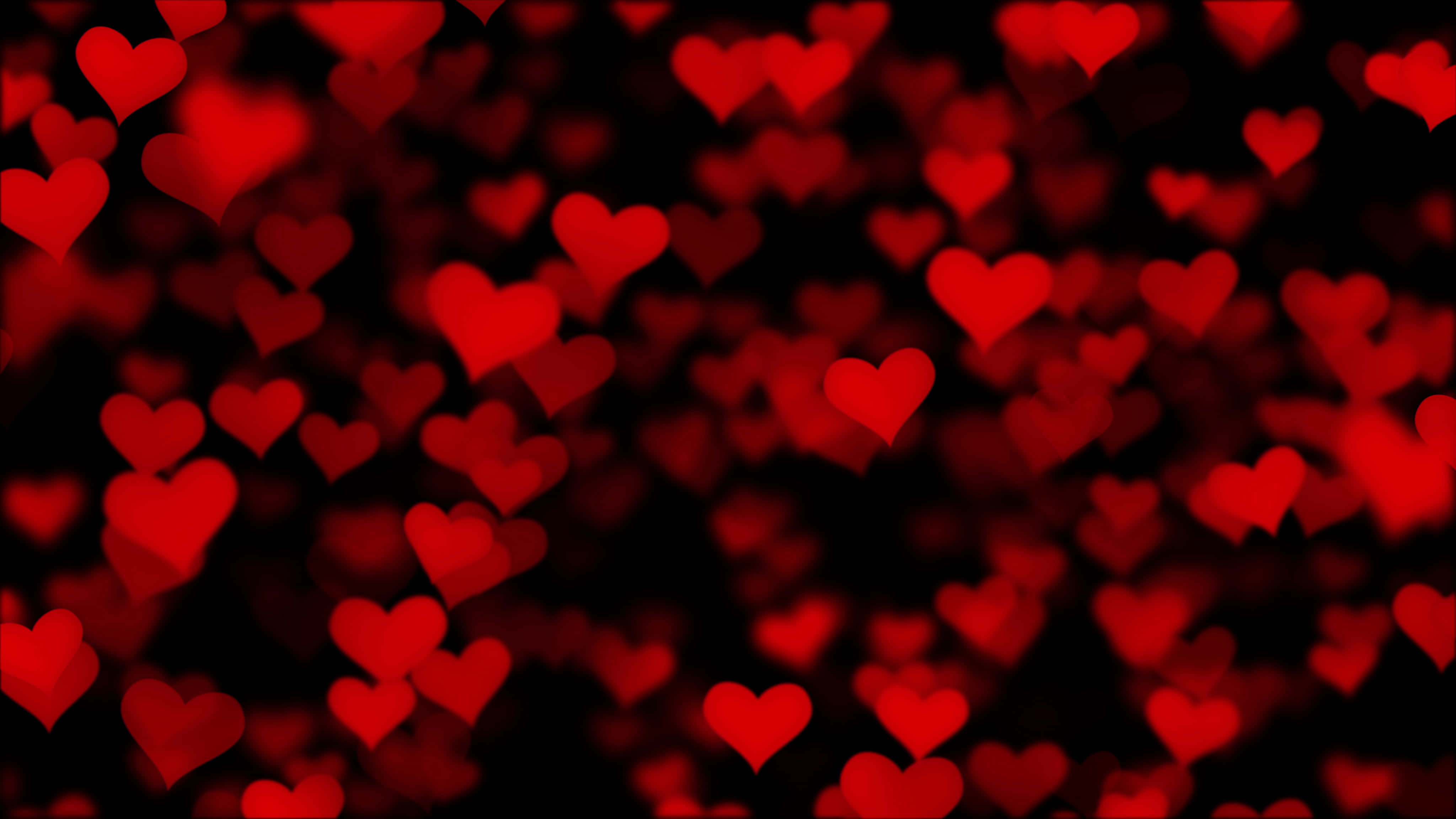Heart Pattern, vibrant red hearts, deep black background, 4K Desktop Wallpaper