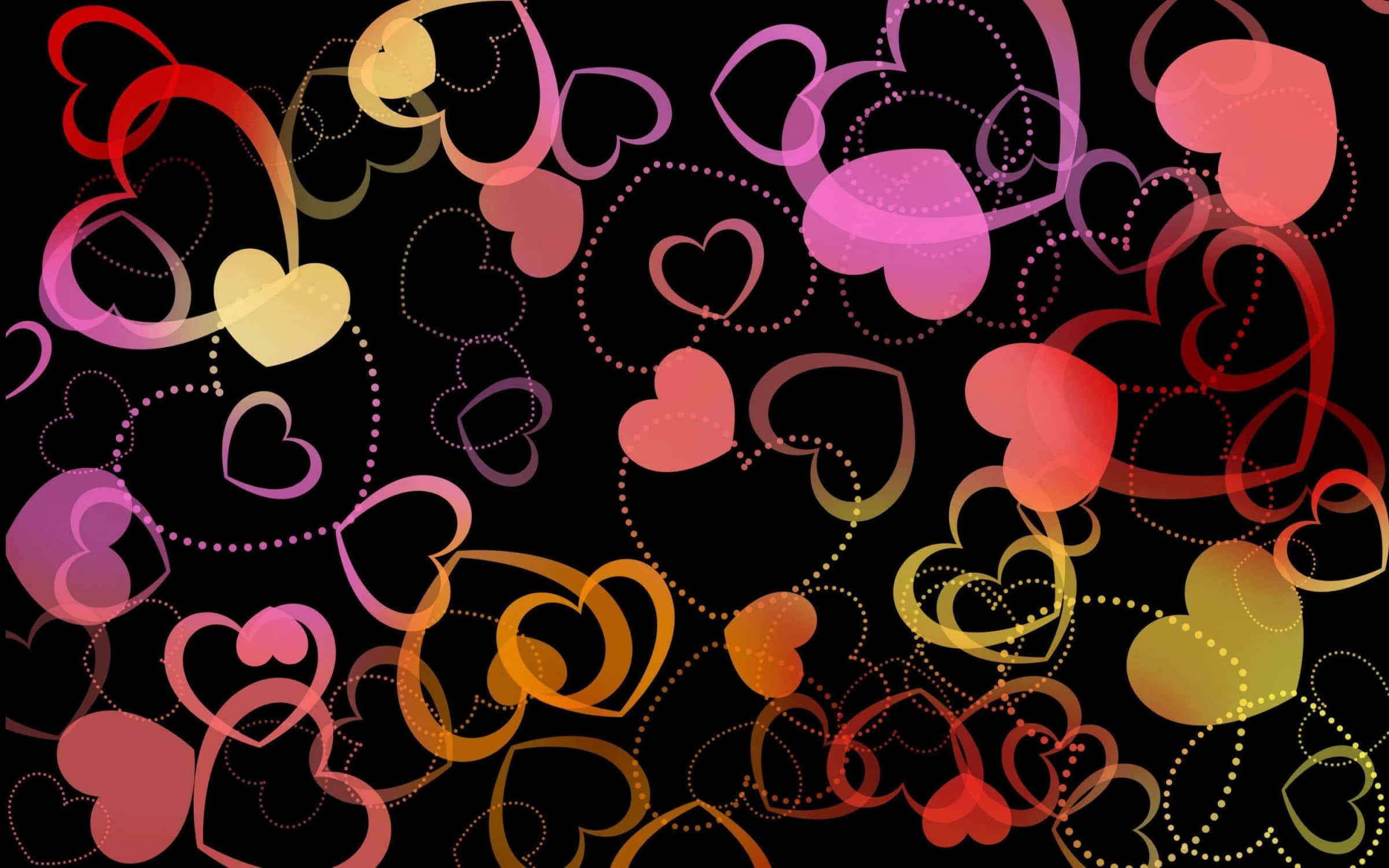 Heart Pattern, black background, vibrant swirling hearts, Full HD Desktop Wallpaper