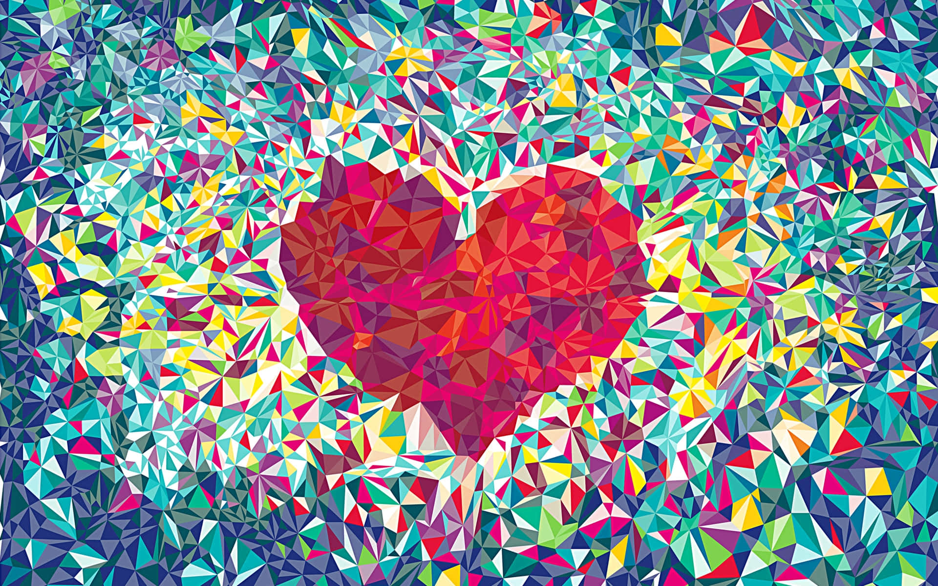 heart pattern, geometric heart, multicolored triangles, Full HD Desktop Wallpaper