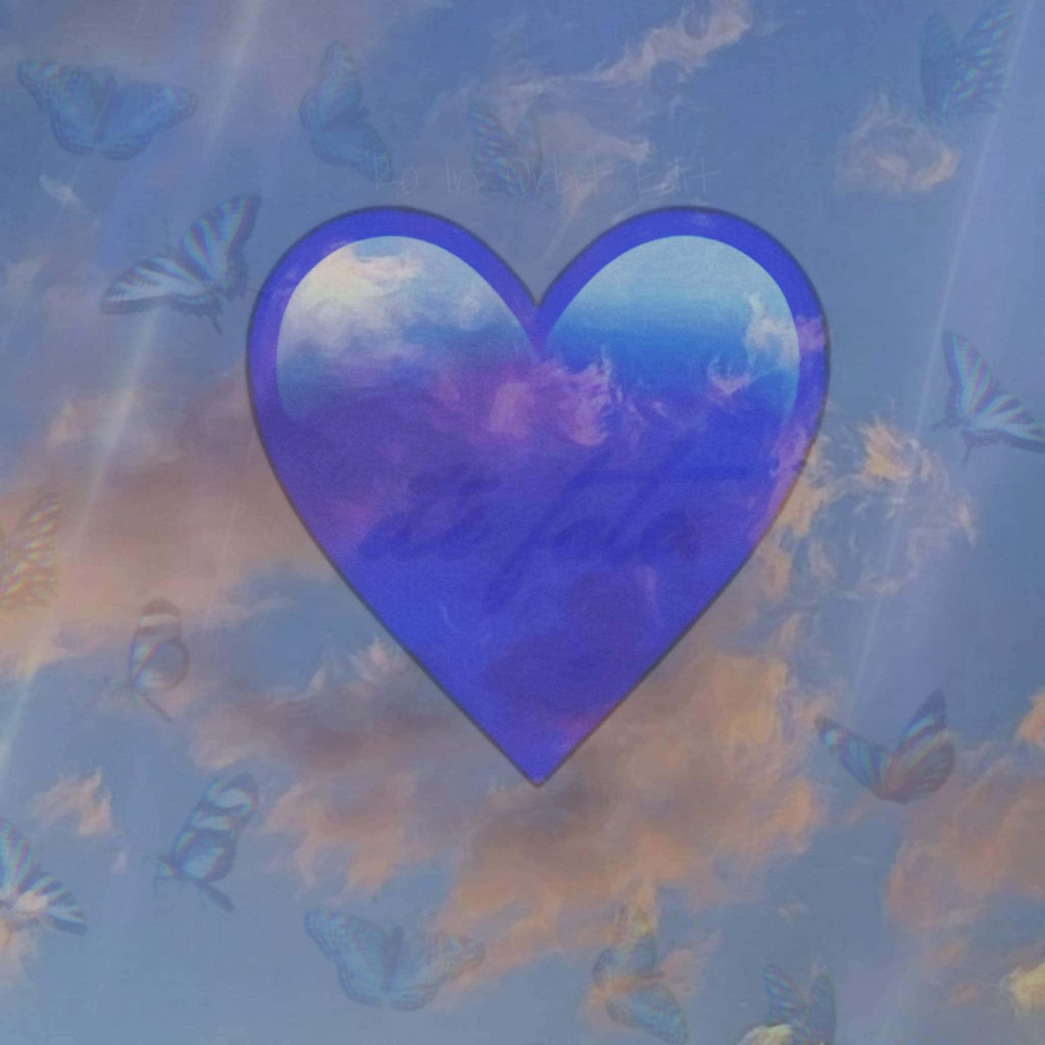 blue emoji heart, glowing blue heart, pastel clouds, Full HD Desktop Wallpaper