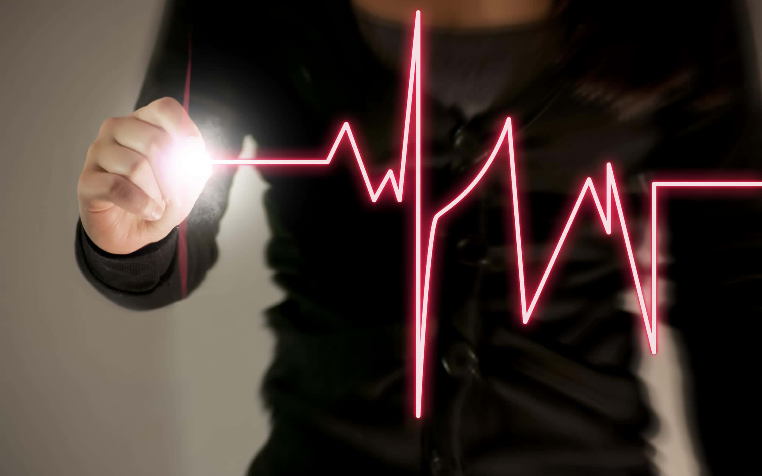 Heart Rate, glowing red heartbeat line, dark screen, 2K Desktop Wallpaper