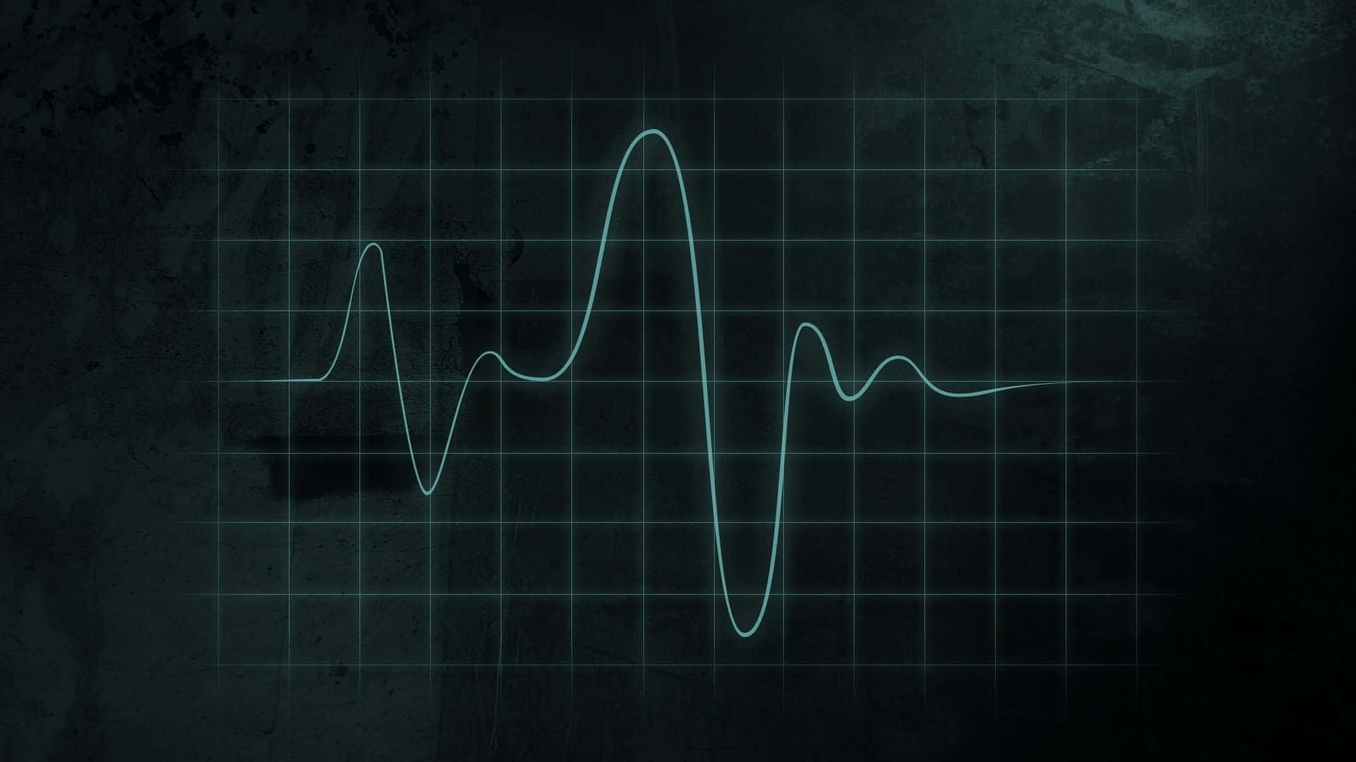 Heart Rate, glowing cyan heartbeat line, dark textured grid, Full HD Desktop Wallpaper