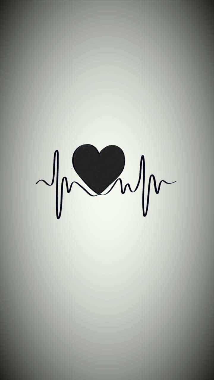 Heart Rate, black heart icon, gradient gray background, HD Phone Wallpaper