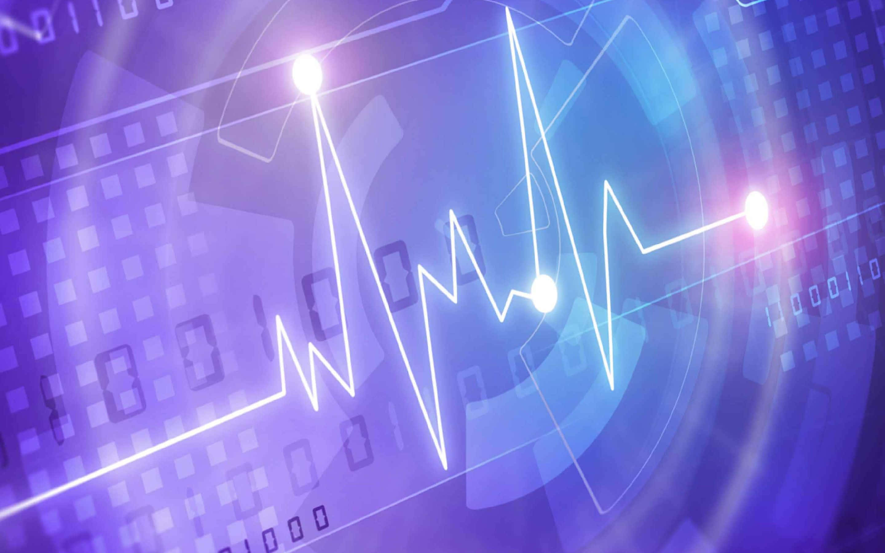 Heart Rate, glowing white heartbeat line, digital blue and purple background, 2K Desktop Wallpaper