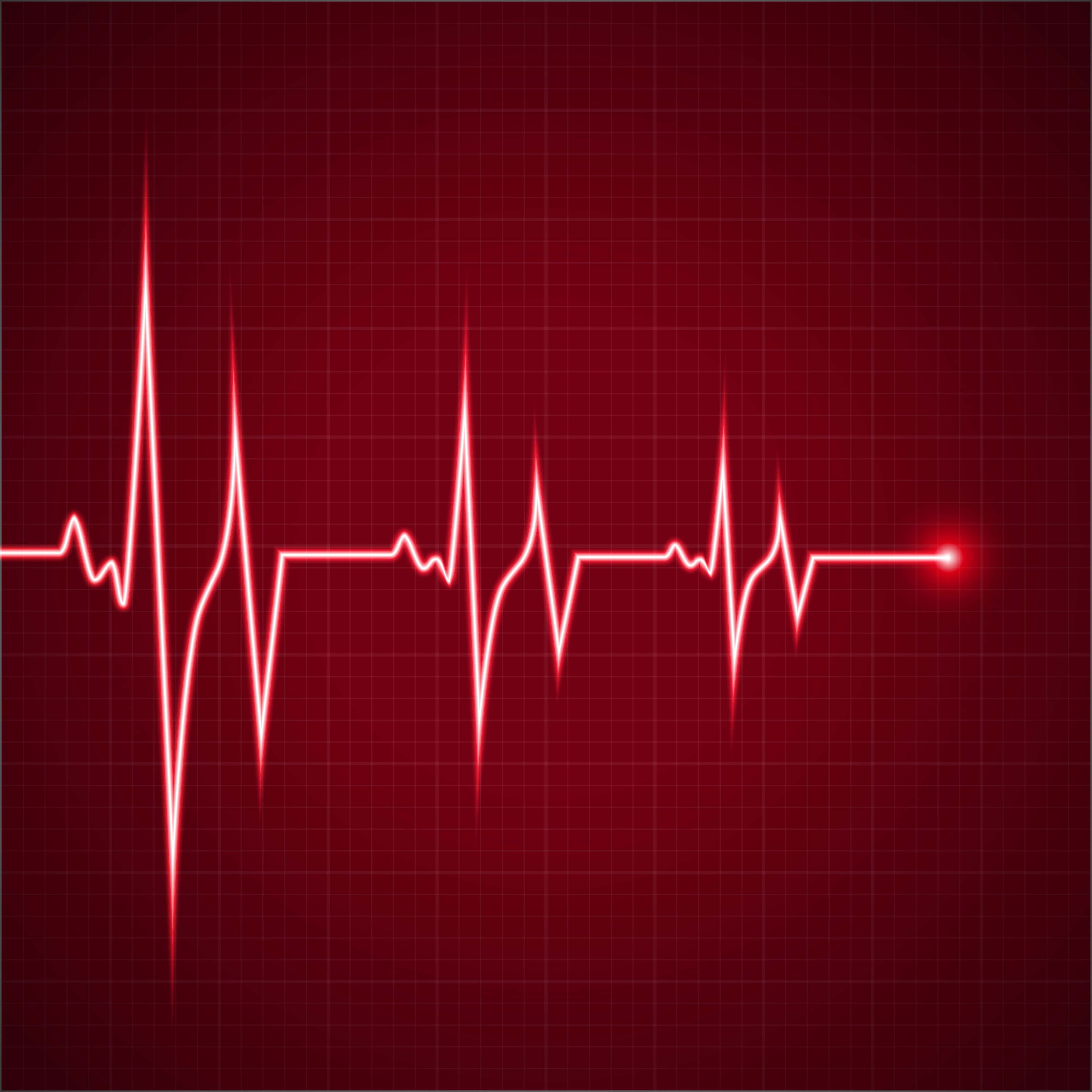 Heart Rate, glowing red electrocardiogram line, dark red grid background, 4K Desktop Wallpaper