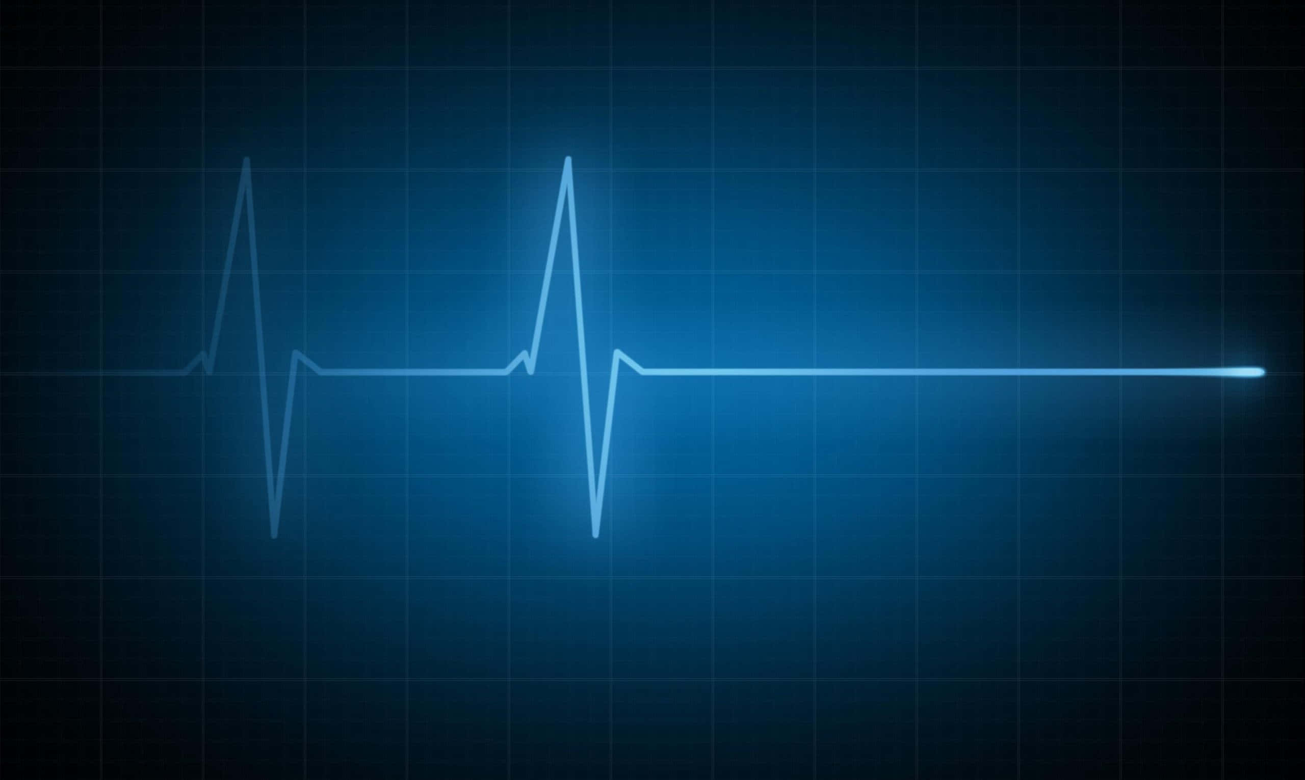 glowing blue electrocardiogram line, dark grid background, flatline, 2K Desktop Wallpaper