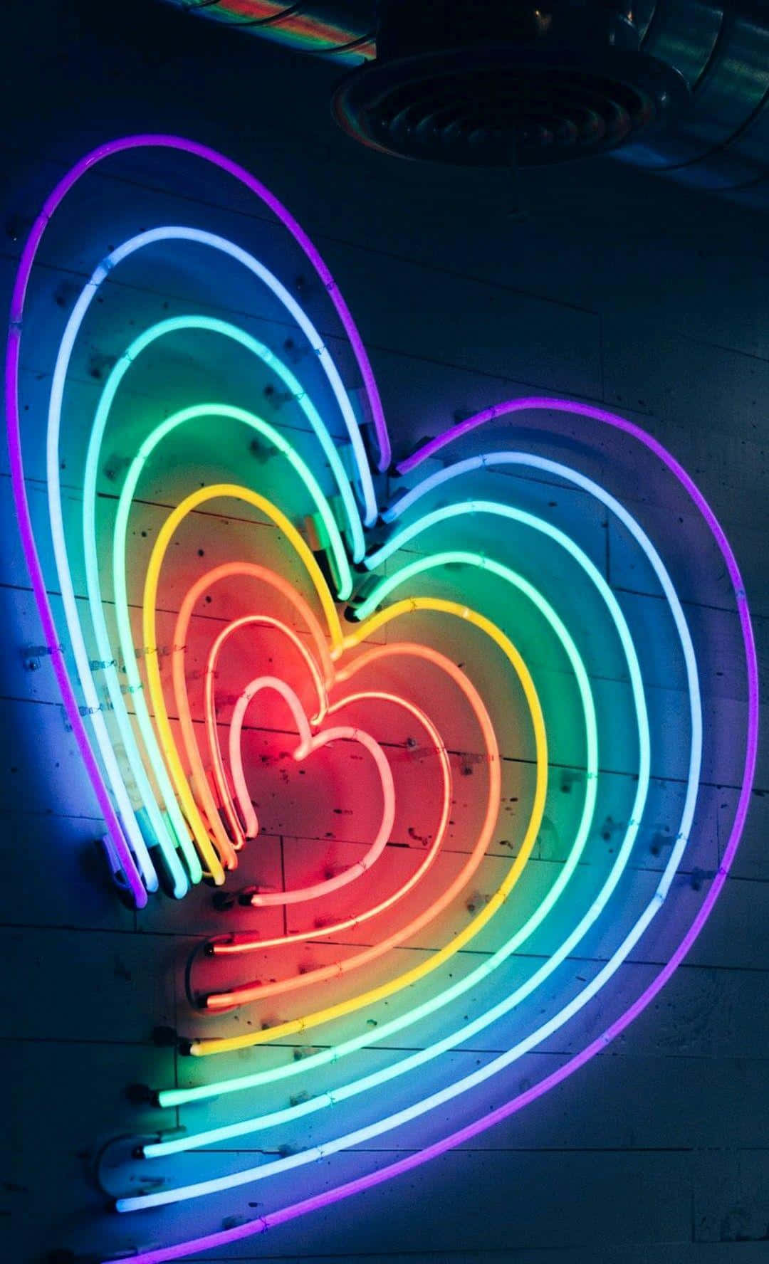 Rainbow Heart, neon lights, concentric layers, HD Phone Wallpaper