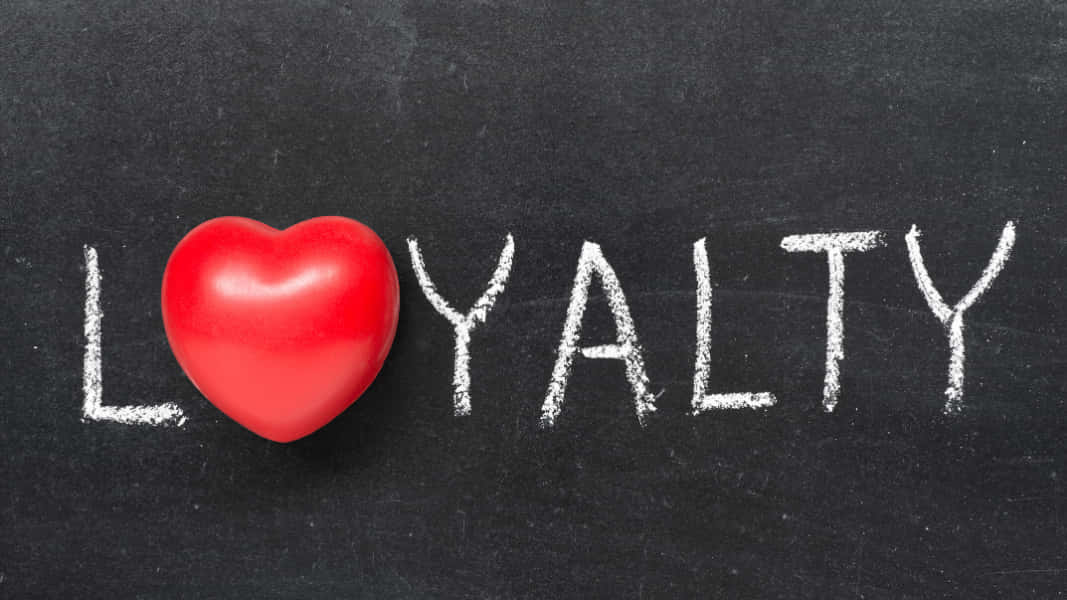 red heart-shaped object, letter O in the word LOYALTY, white chalk, SD Desktop Wallpaper