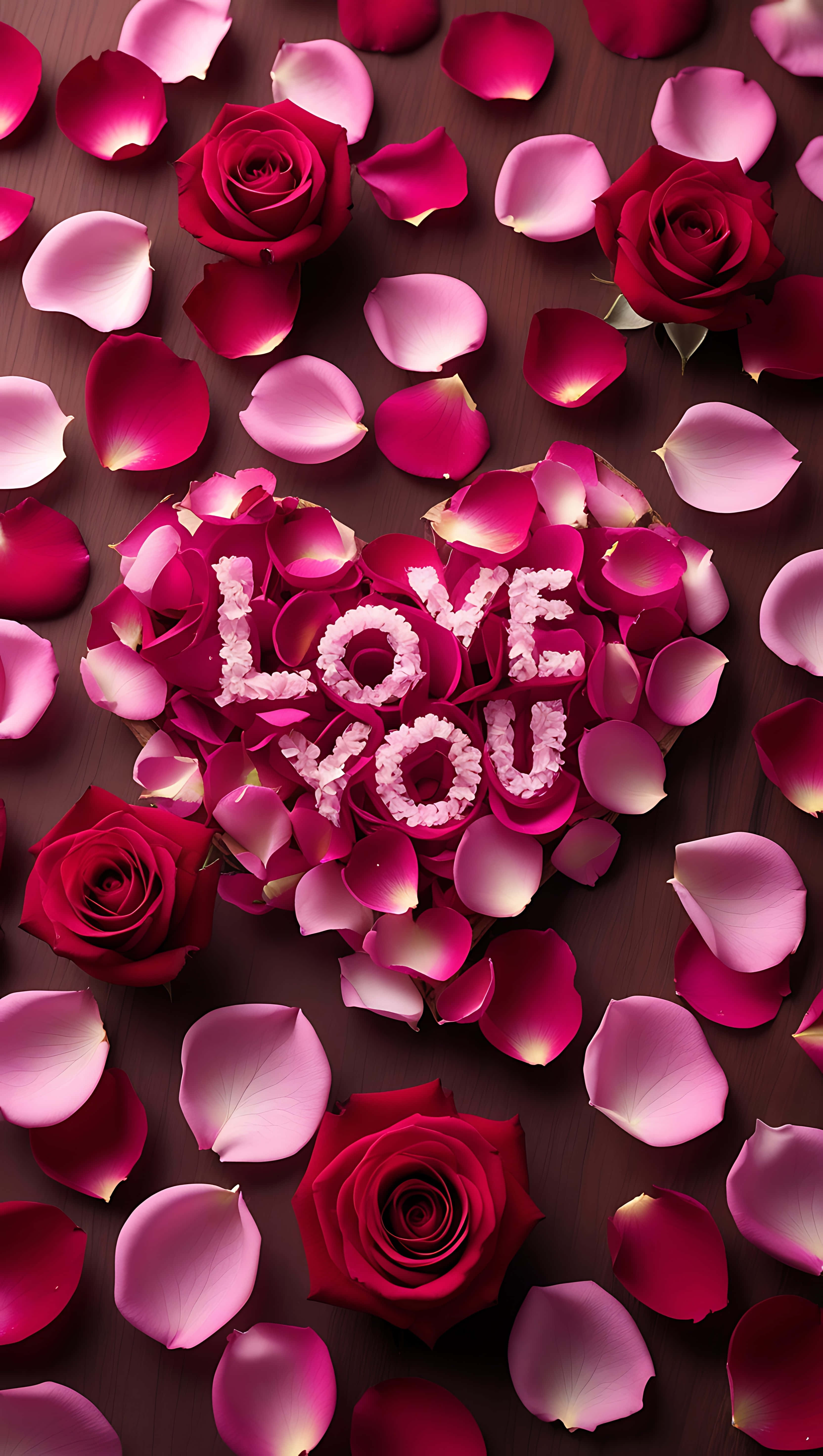 heart, pink and red rose petals, white petals, 5K Phone Wallpaper