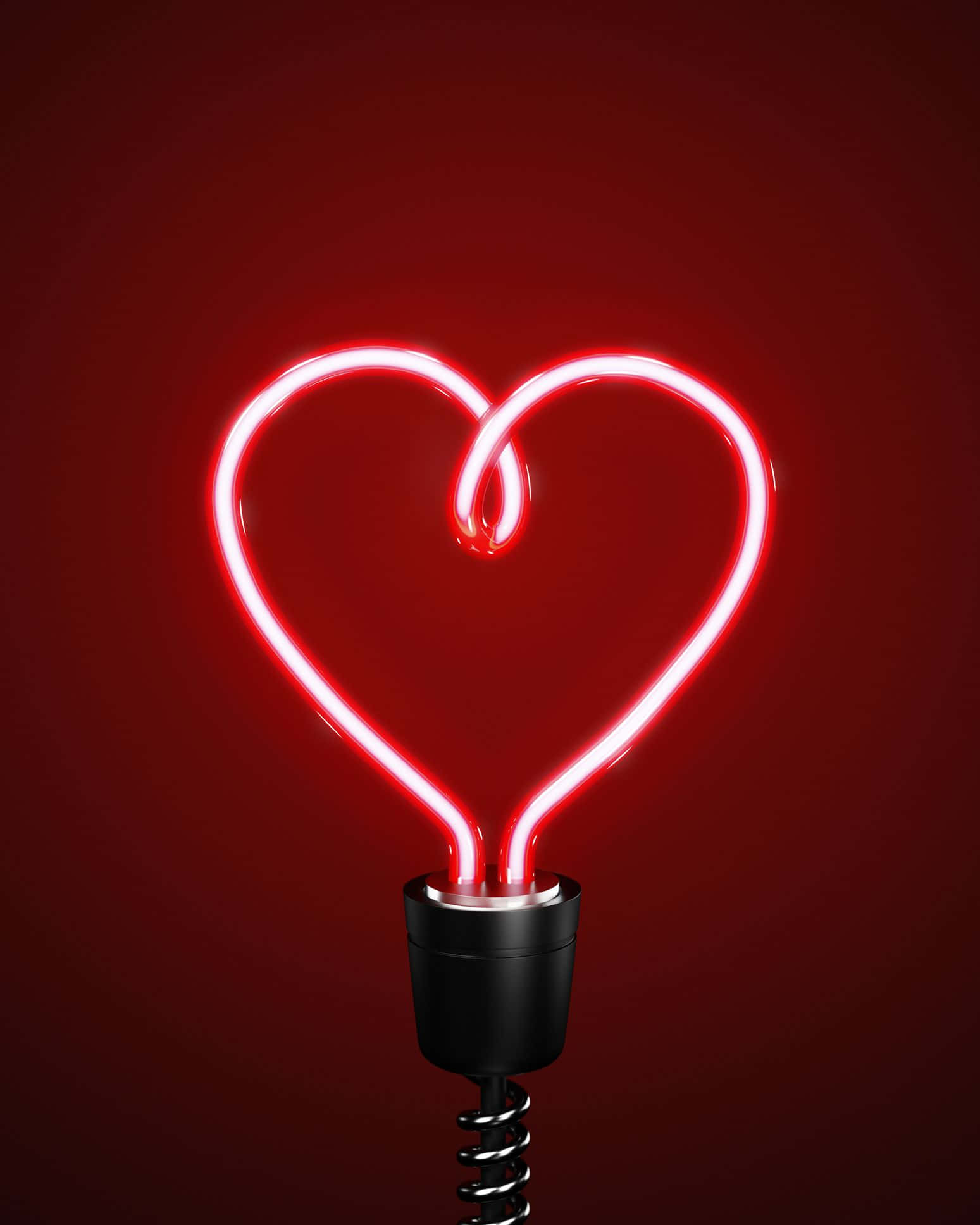 glowing red neon heart, light bulb, deep red gradient background, Full HD Phone Wallpaper