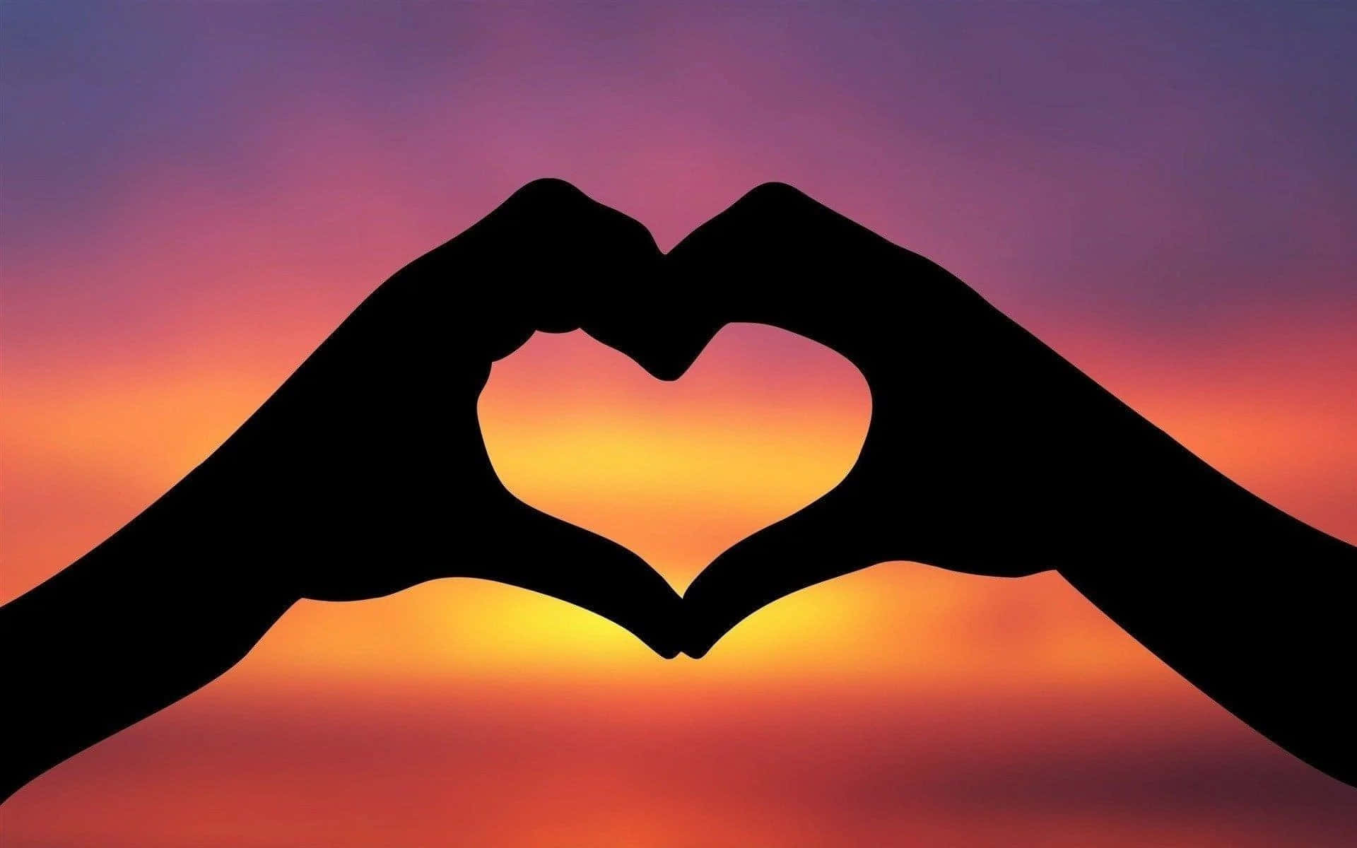 heart shape, vibrant sunset sky, orange pink and purple hues, Full HD Desktop Wallpaper