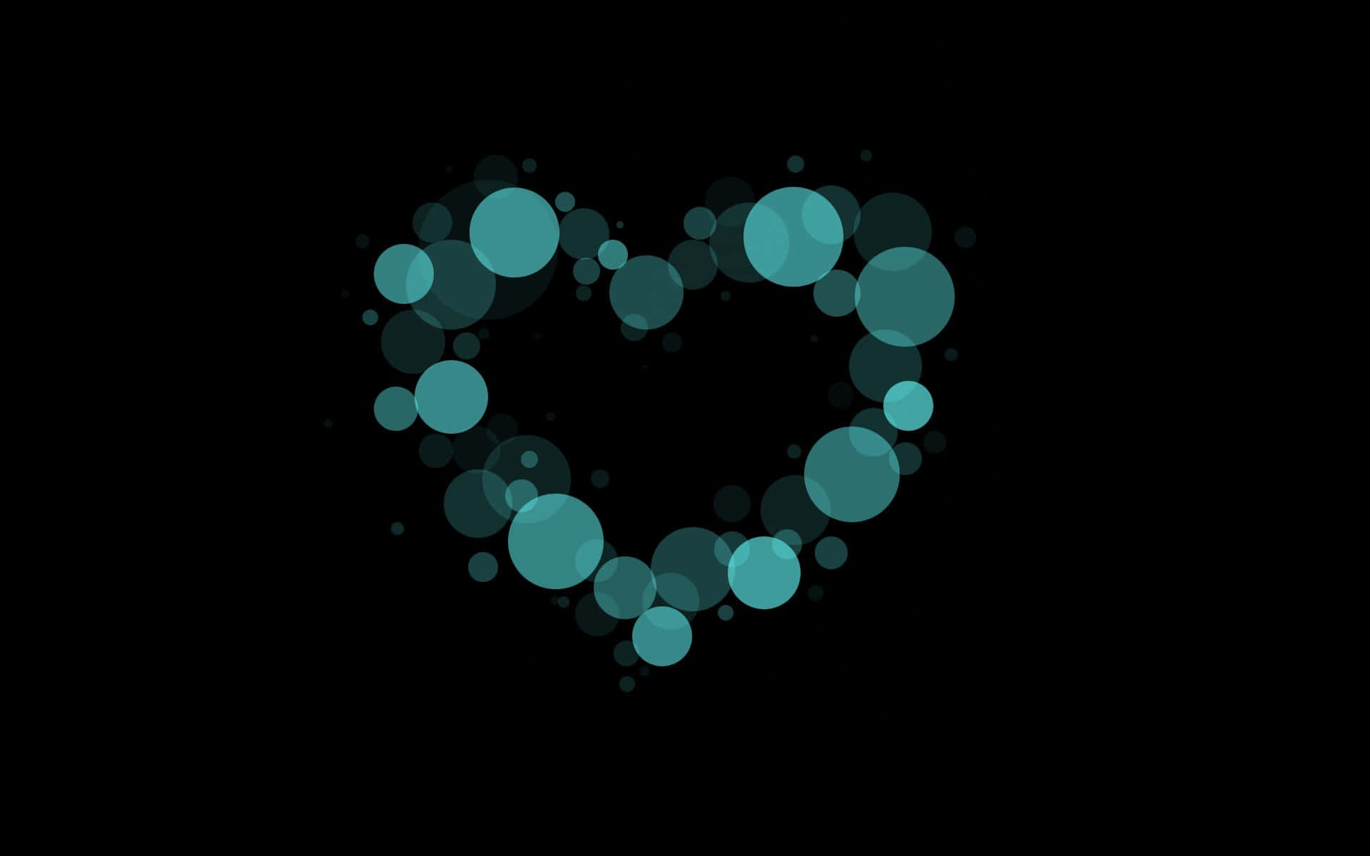 heart shape, glowing teal, translucent circles, Full HD Desktop Wallpaper