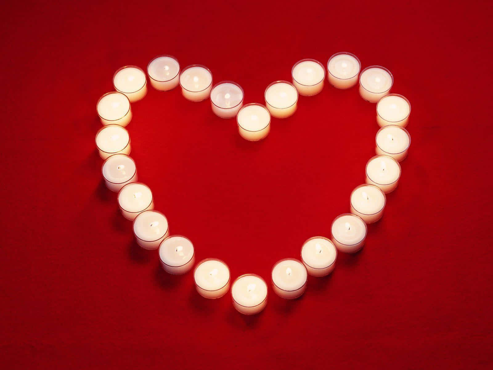heart shape, glowing white tea lights, rich red fabric background, HD Desktop Wallpaper