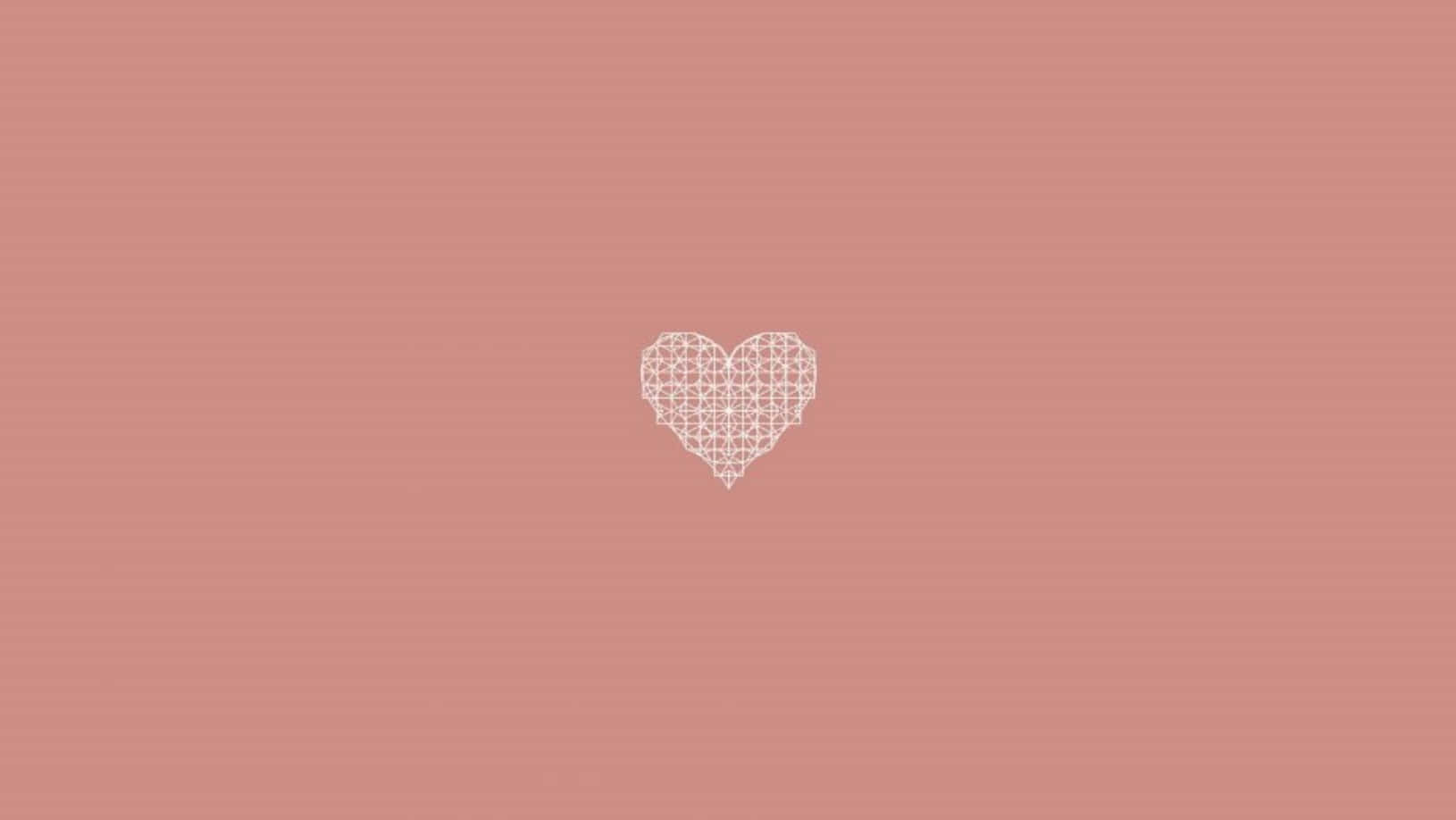 heart shape, white geometric heart pattern, soft coral pink background, HD Desktop Wallpaper