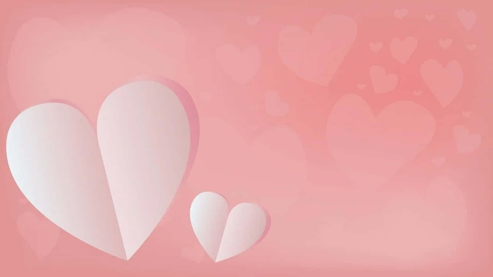 heart shape, soft pink gradient background, layered paper-cut hearts, HD Desktop Wallpaper