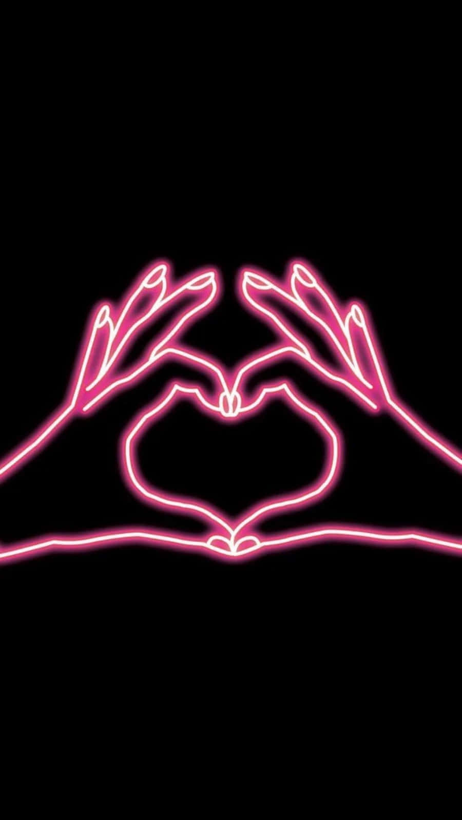 heart shape, glowing pink neon hands, solid black background, HD Phone Wallpaper