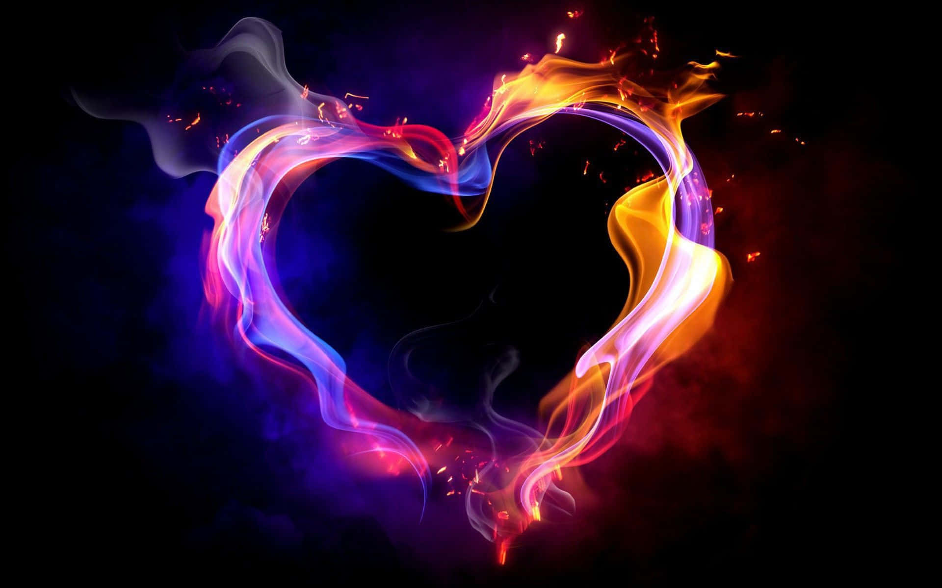 Heart Shape, red and blue fire, flame, Full HD Desktop Wallpaper