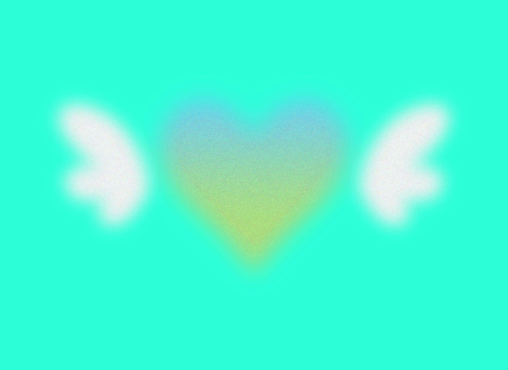 heart aura, white angel wings, vibrant teal background, Full HD Desktop Wallpaper