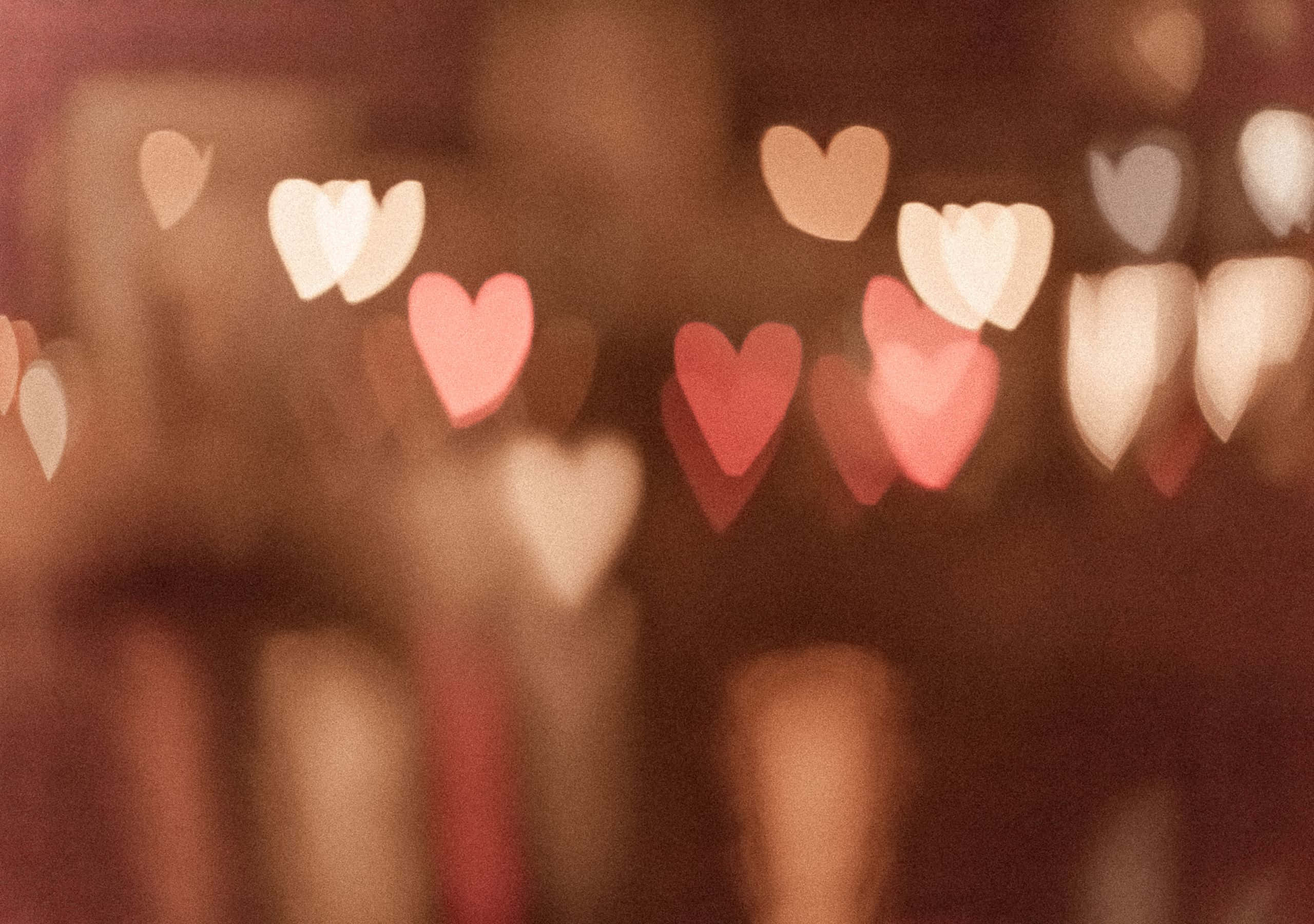 heart-shaped lights, warm pink, white tones, 2K Desktop Wallpaper