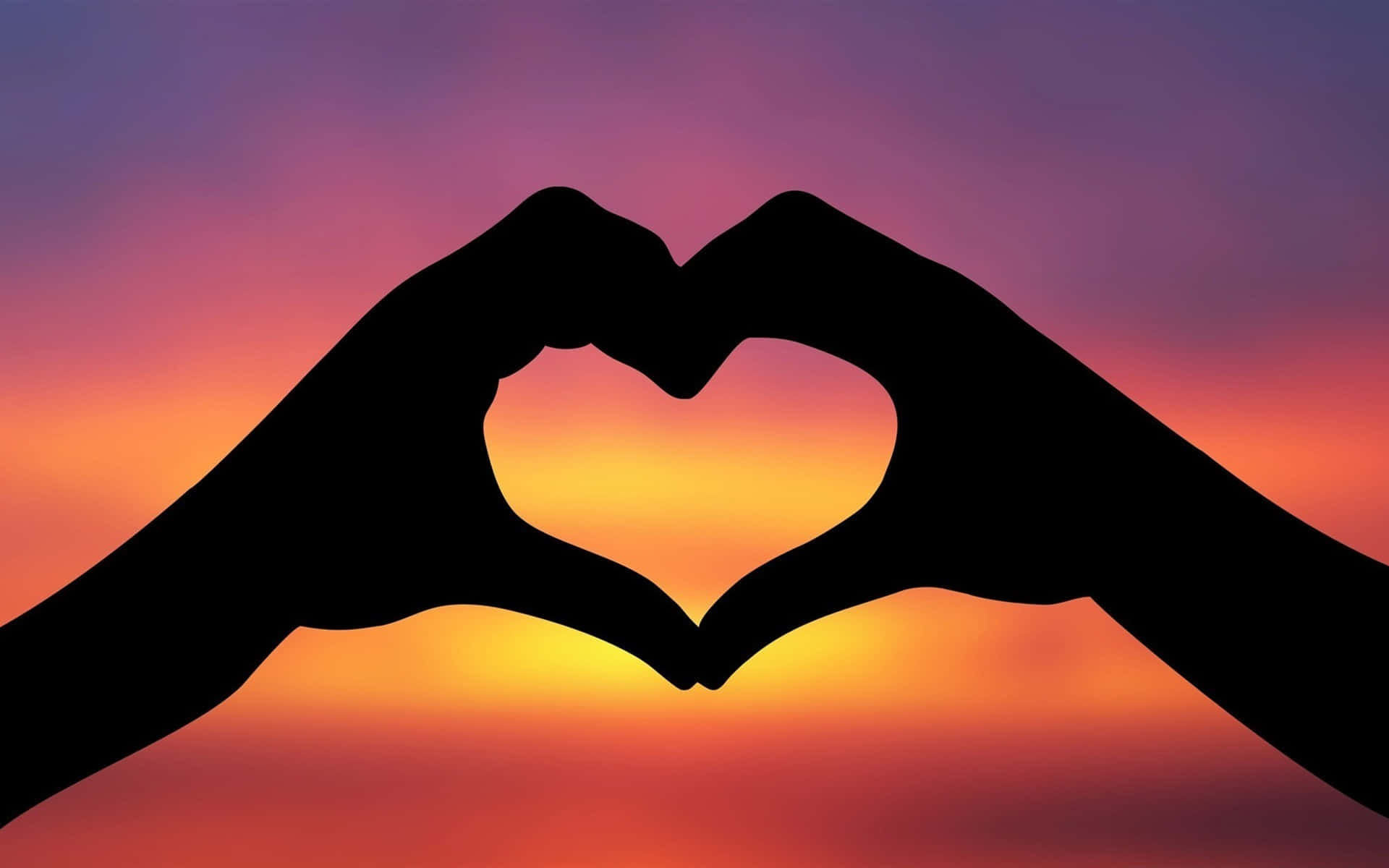 Heart Silhouette, sunset sky, purple, Full HD Desktop Wallpaper
