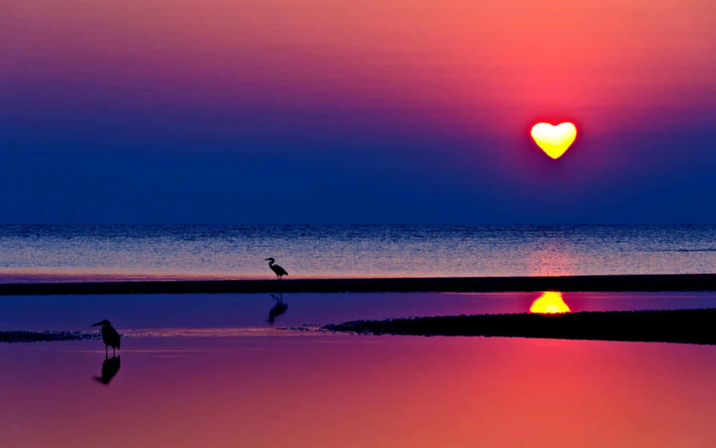 heart silhouette, sun, sunset sky, HD Desktop Wallpaper