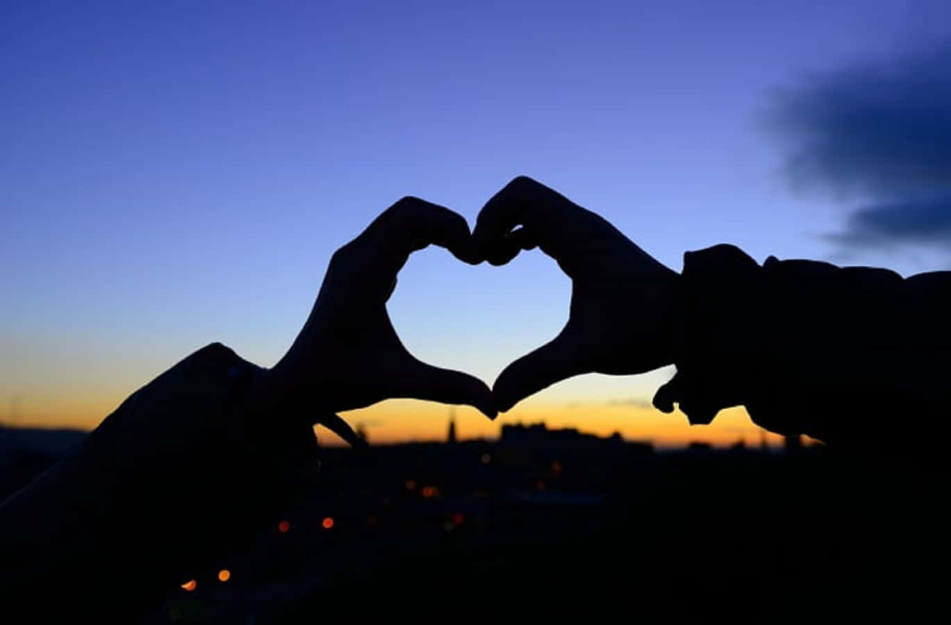 Heart Silhouette, twilight sky, city lights, HD Desktop Wallpaper