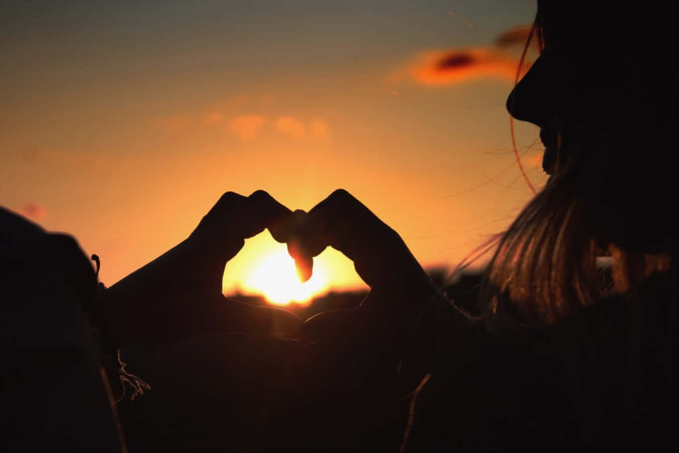 Heart Silhouette, sunset, warm orange sky, HD Desktop Wallpaper