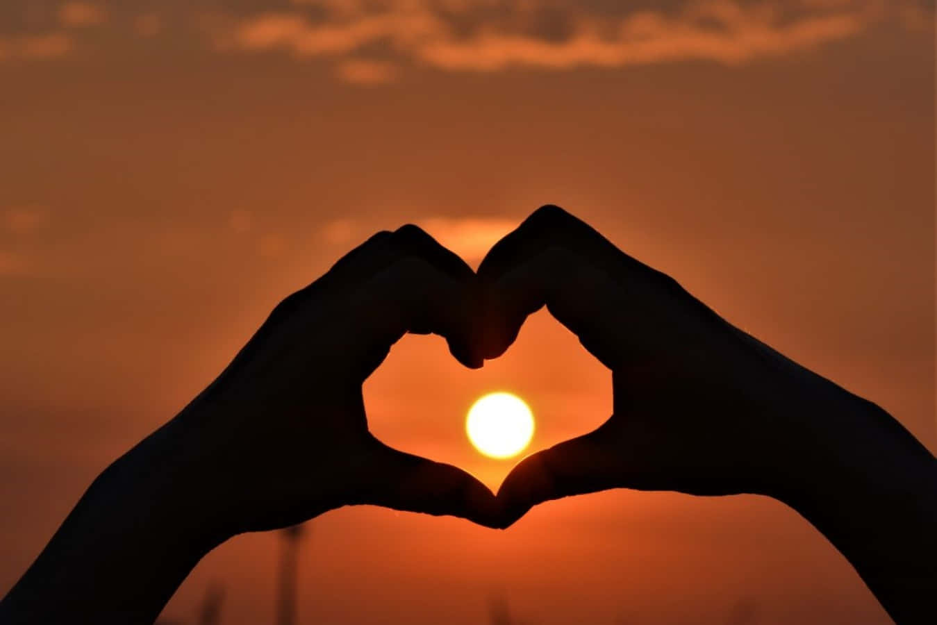 Heart Silhouette, glowing sun, warm orange sunset sky, HD Desktop Wallpaper