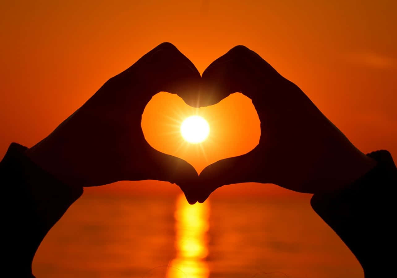 Heart Silhouette, sunset, calm ocean, HD Desktop Wallpaper