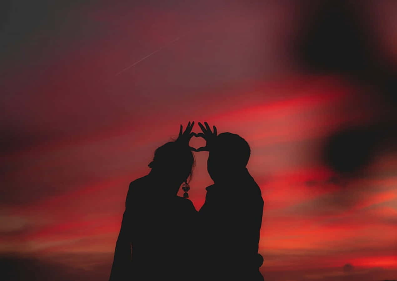 Heart Silhouette, Sunset, fiery red sunset sky, SD Desktop Wallpaper