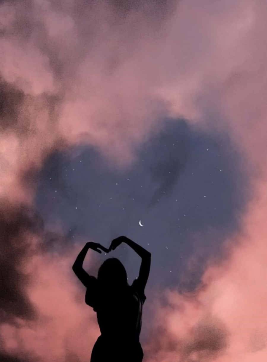 Heart Silhouette, twilight sky, crescent moon, SD Phone Wallpaper