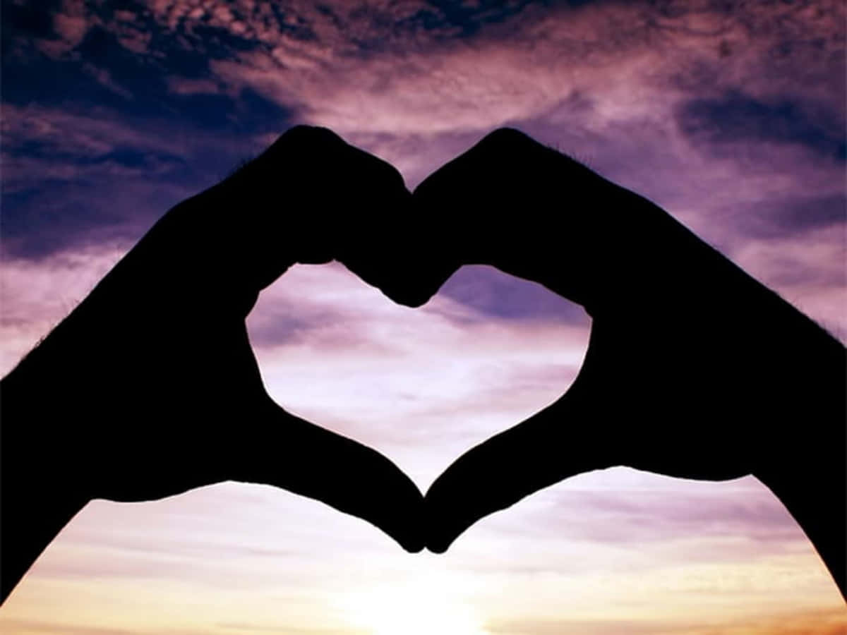 Heart Silhouette, vibrant purple and orange sunset, silhouetted hands, SD Desktop Wallpaper