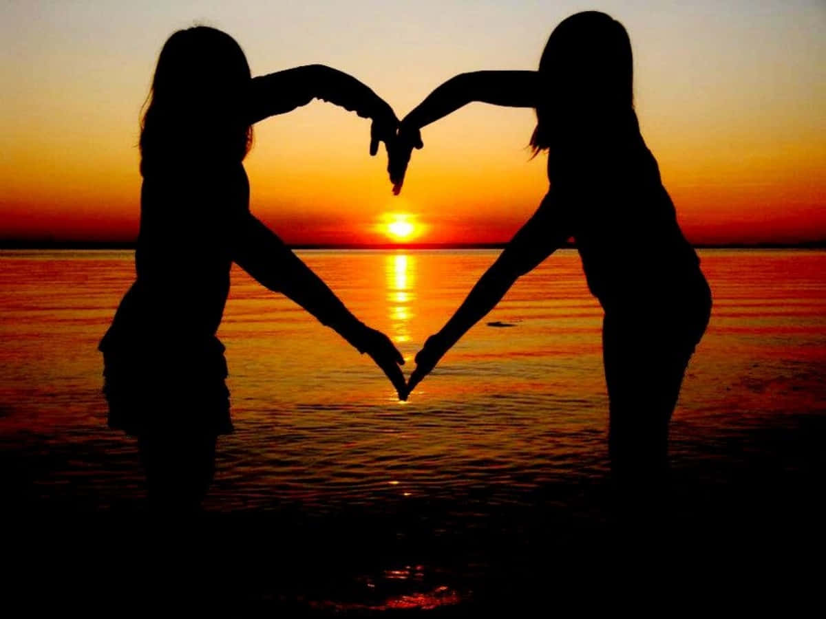 Heart Silhouette, sunset, calm water, SD Desktop Wallpaper