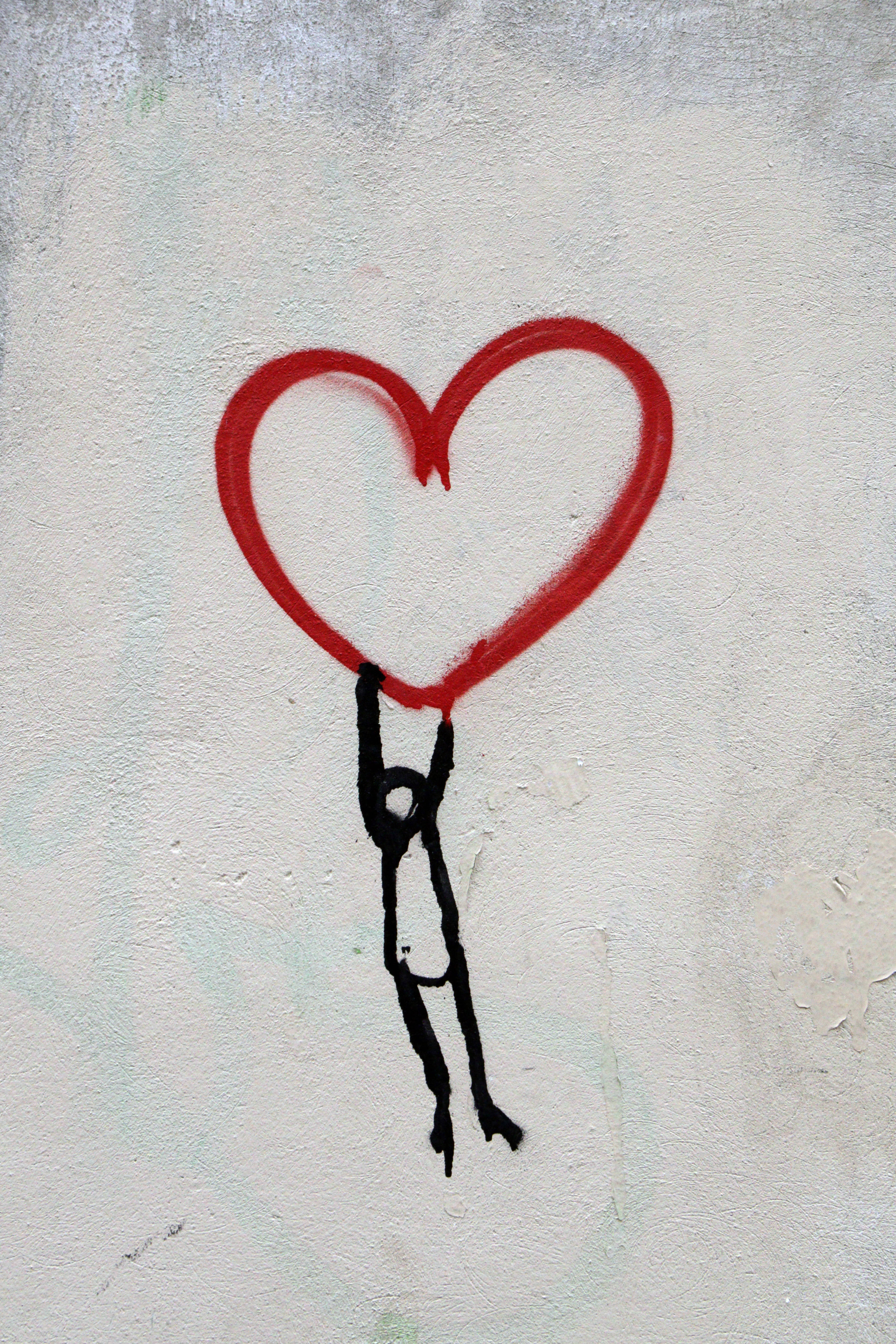 human heart, black stick figure, bold red heart, 5K Phone Wallpaper