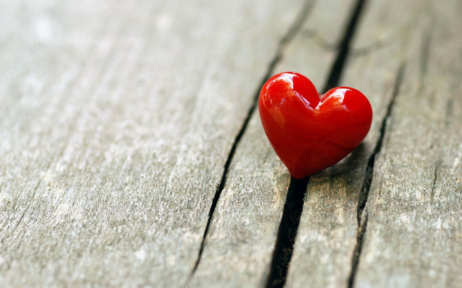 tiny red heart, wooden floor, weathered gray wooden planks, Full HD Desktop Wallpaper