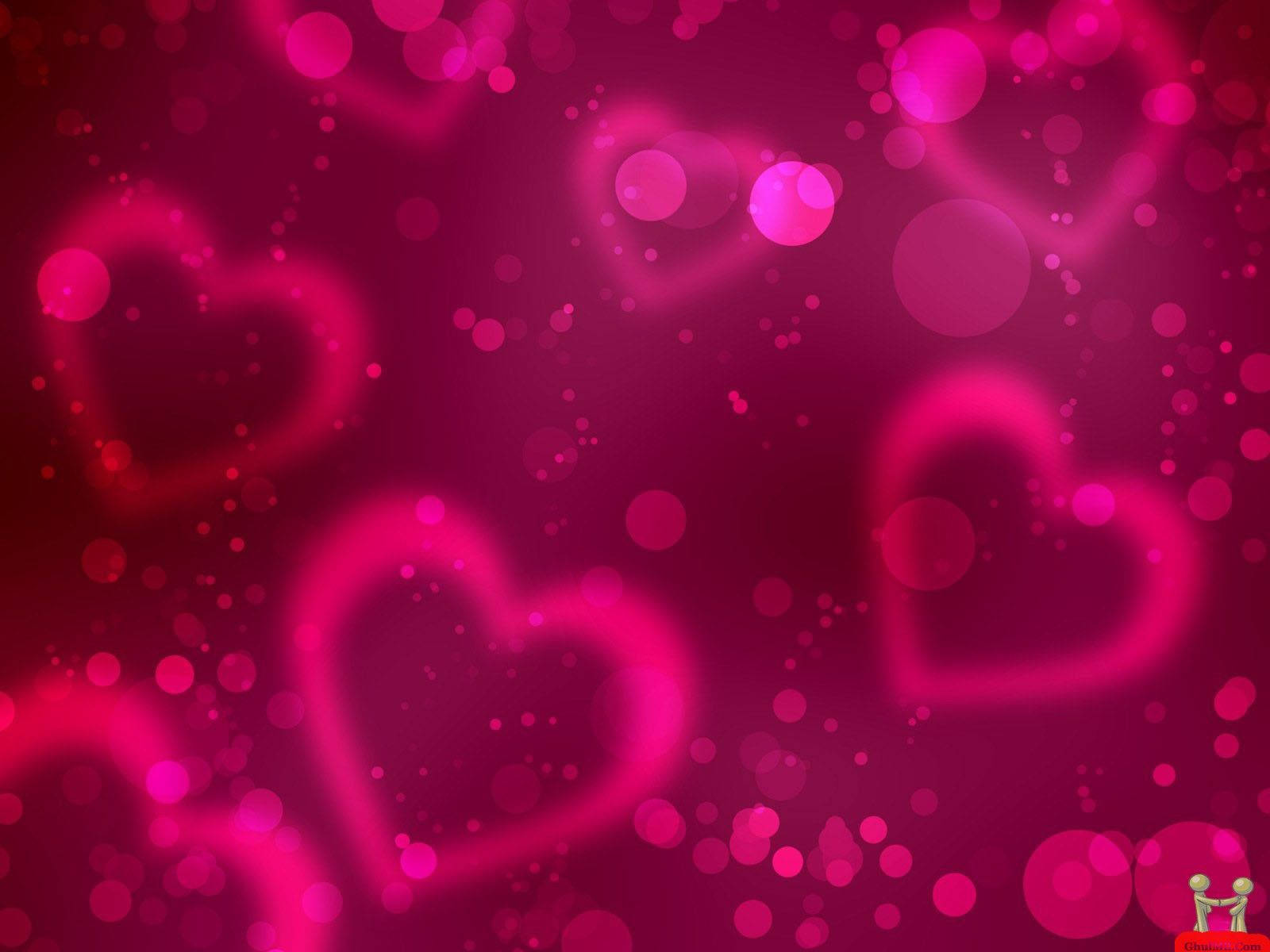 pink love hearts, glowing pink hearts, sparkling bokeh lights, HD Desktop Wallpaper