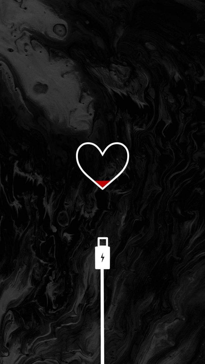 One-Sided Love Low Battery Heart, white heart, red fill, SD Phone Wallpaper