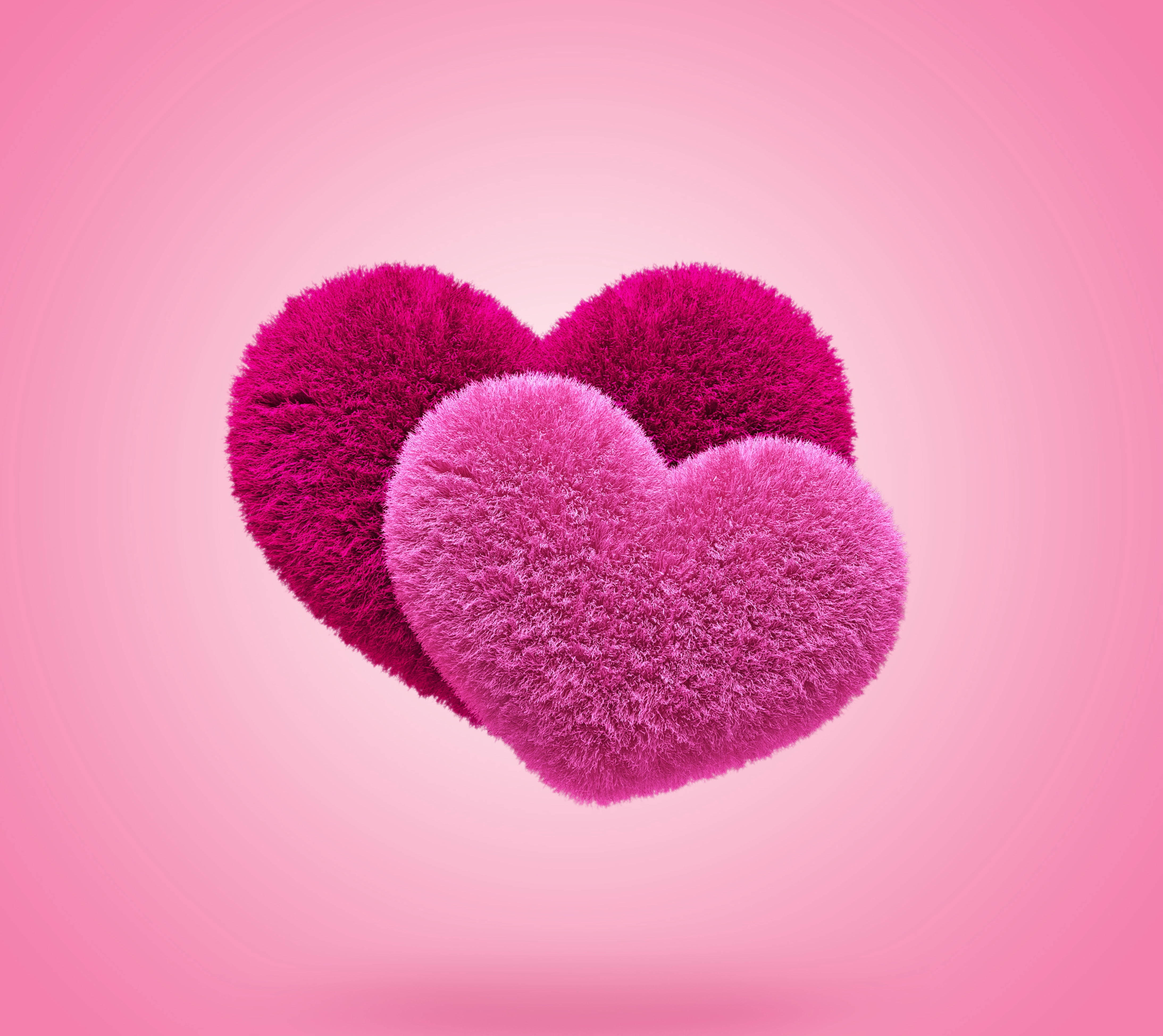 fluffy pink hearts, 3D rendered, Android phone screen, 4K Desktop Wallpaper
