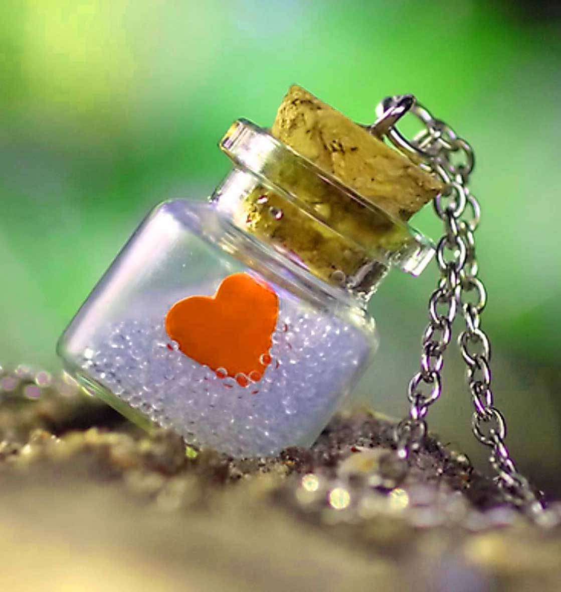 WhatsApp DP Heart Jar, bright orange heart, blue beads, SD Phone Wallpaper