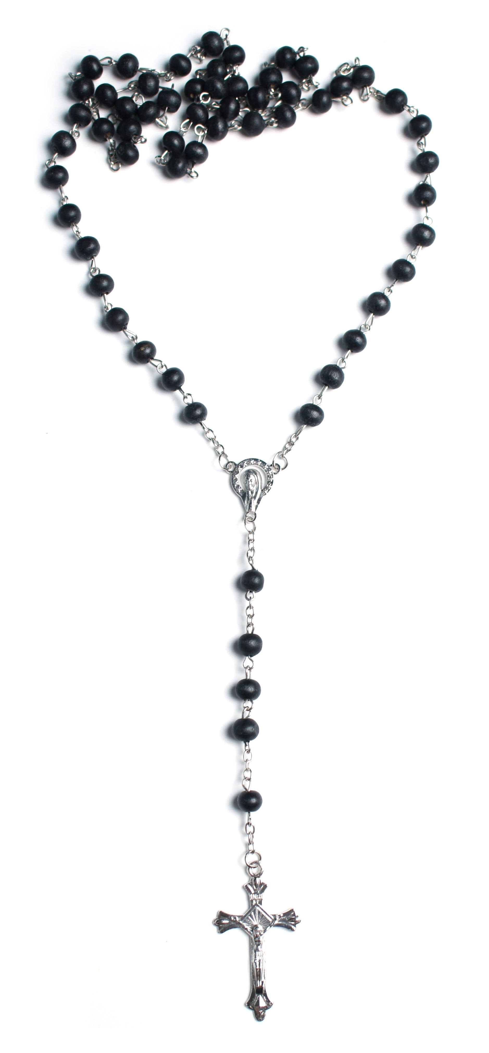 black rosary, silver chain, crucifix, 4K Phone Wallpaper