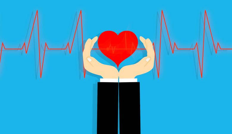 Heartbeat, red heart, blue background, SD Desktop Wallpaper
